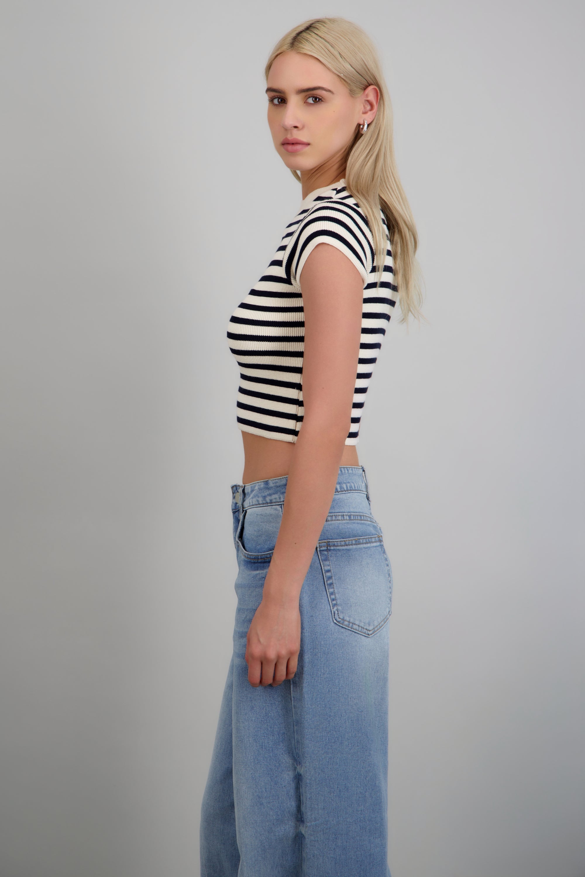 Top crop rayas manga corta MARINO COMBO