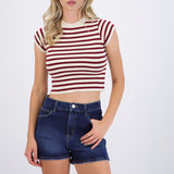 Top crop rayas manga corta