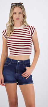 Top crop rayas manga corta