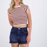 Top crop rayas manga corta