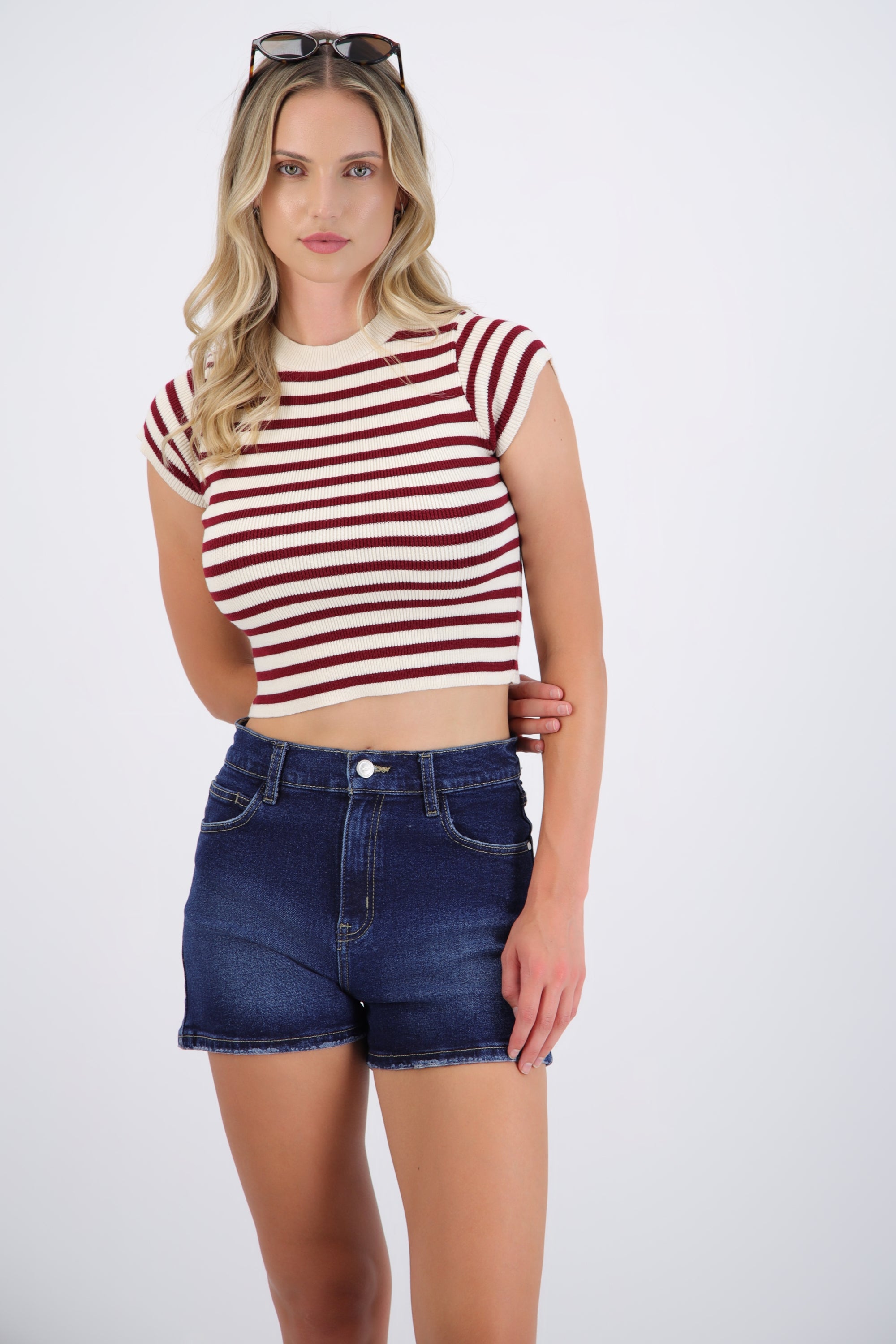 Top crop rayas manga corta
