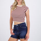 Top crop rayas manga corta