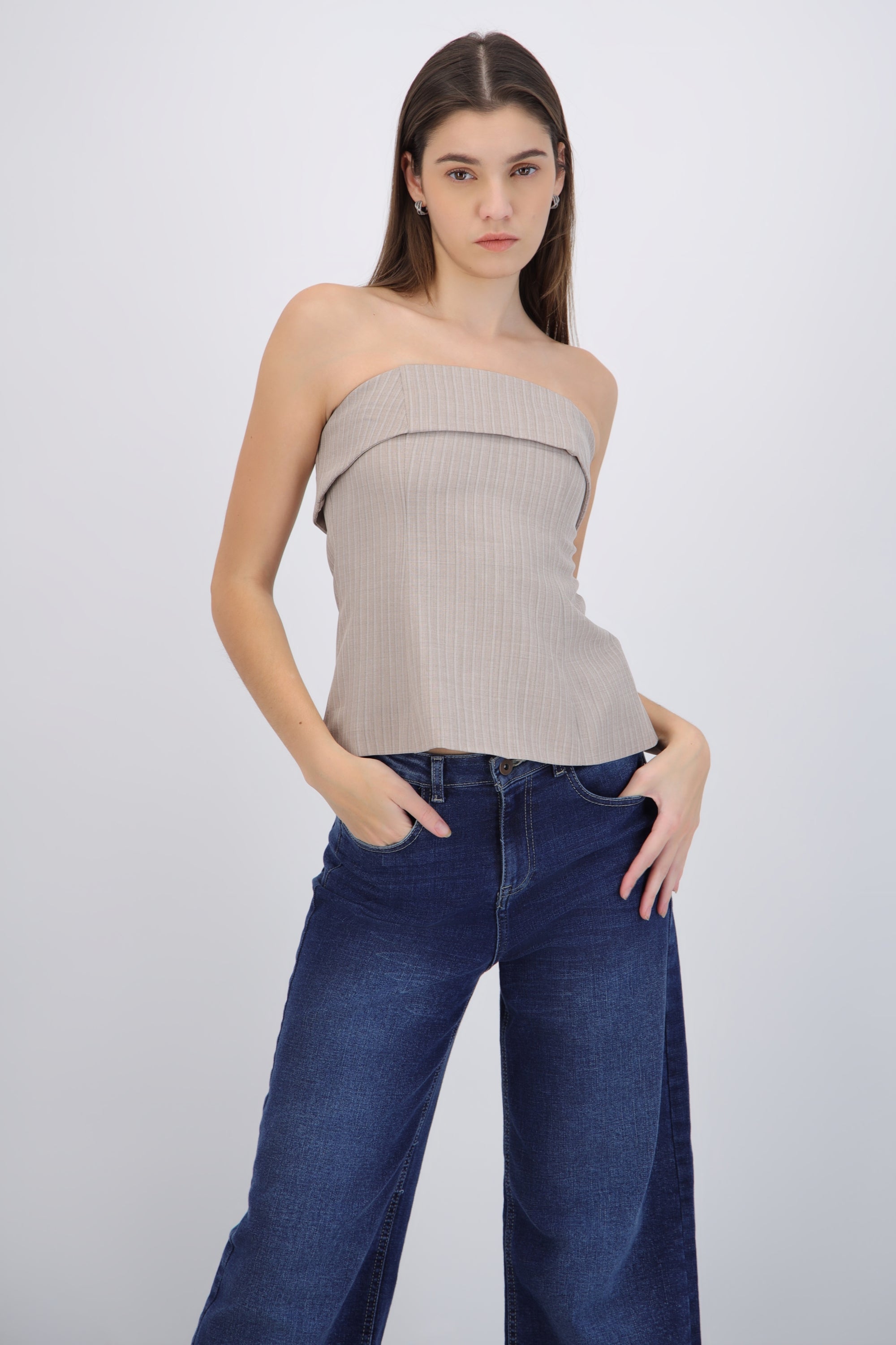 Top strapless rayas