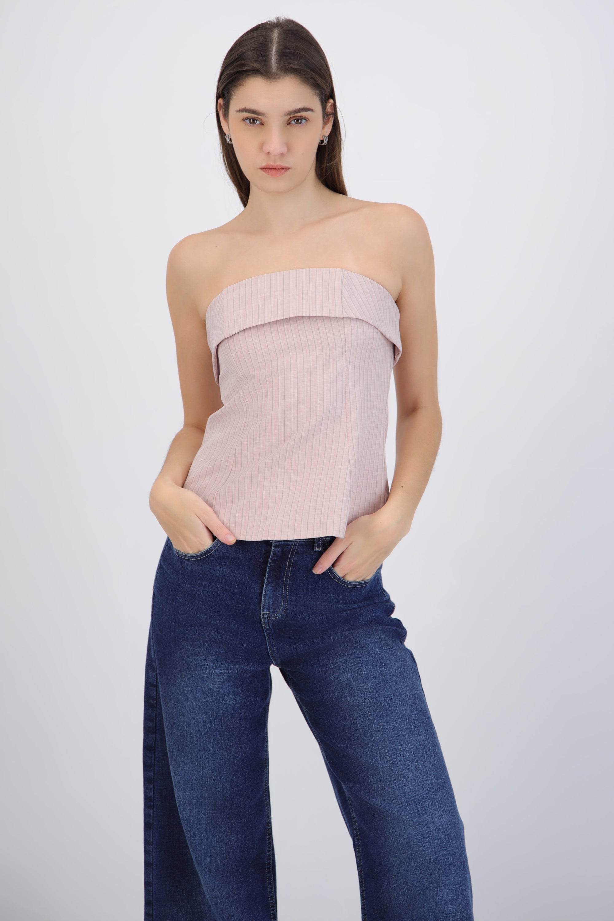 Top strapless rayas