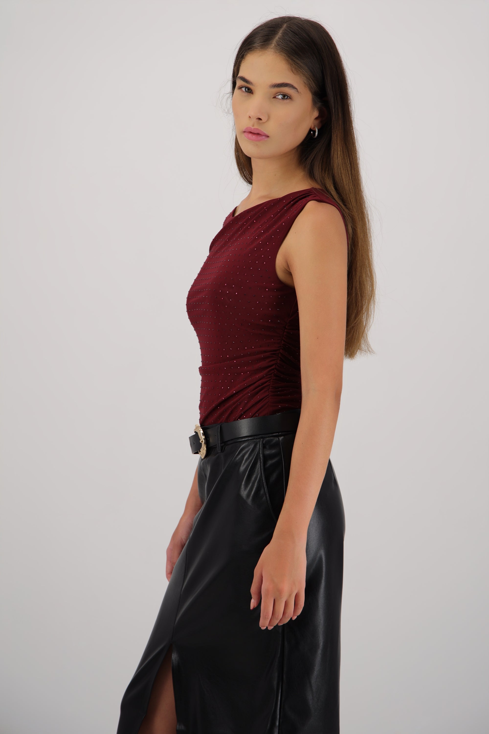 Bodysuit detalle drapeado brillos CIRUELA