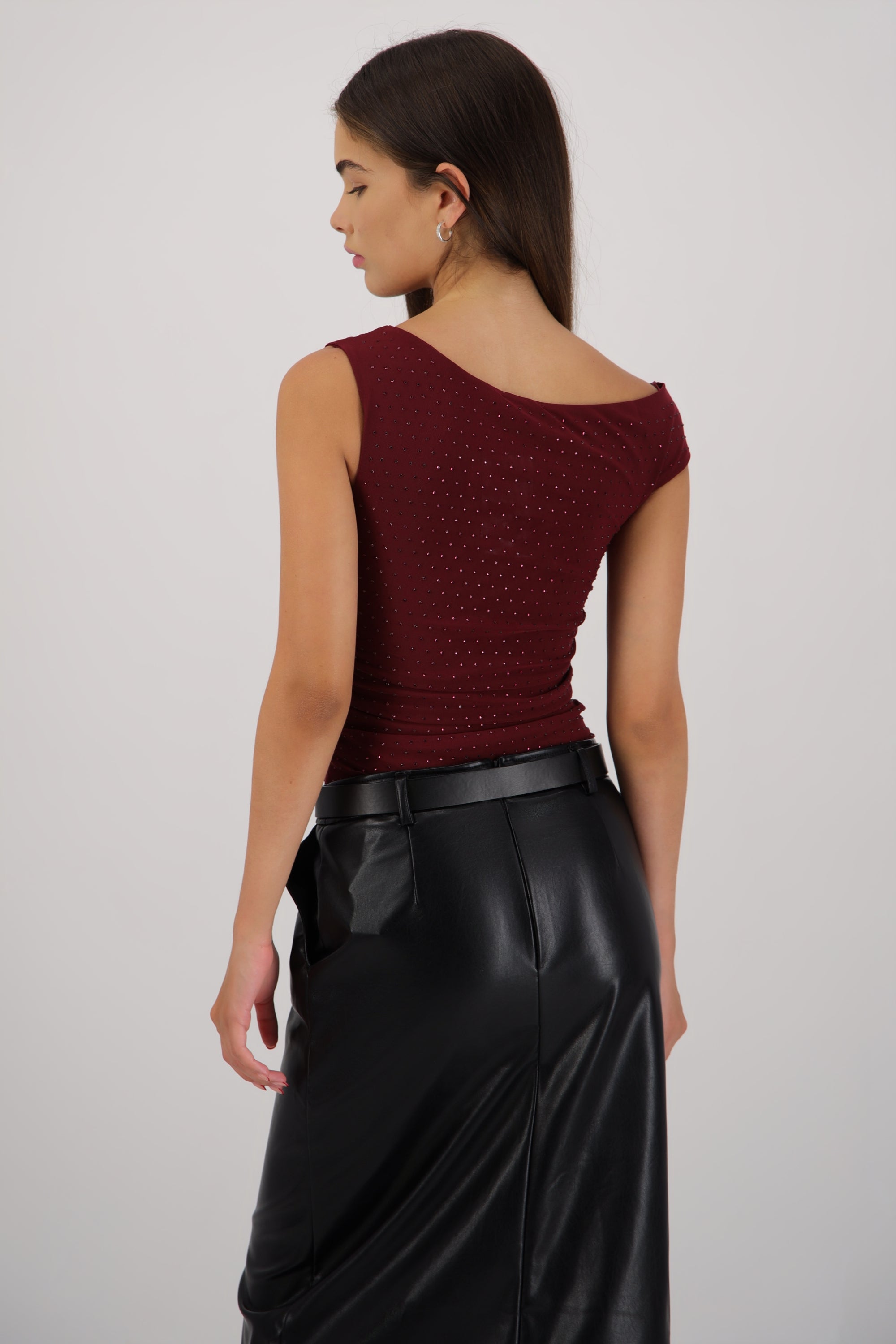 Bodysuit detalle drapeado brillos CIRUELA