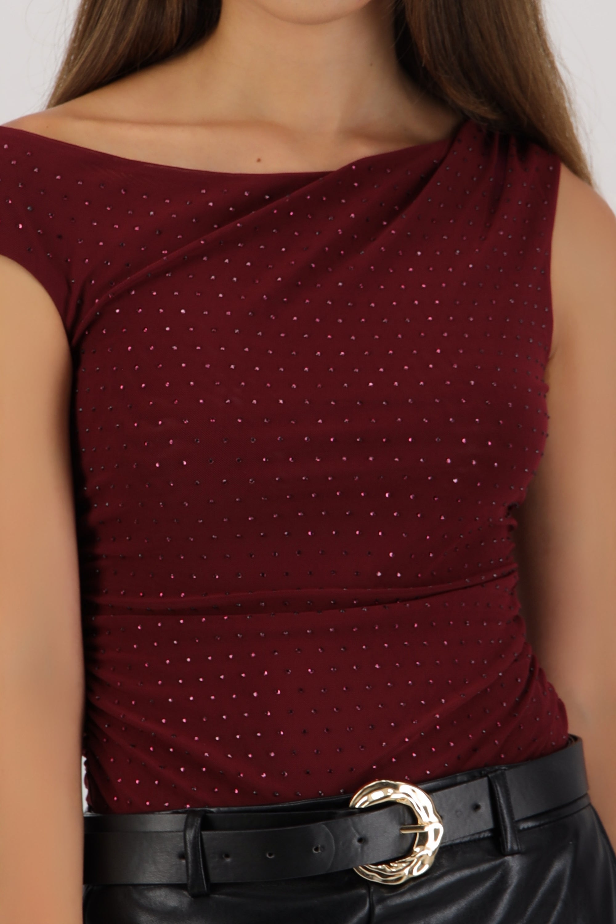 Bodysuit detalle drapeado brillos CIRUELA