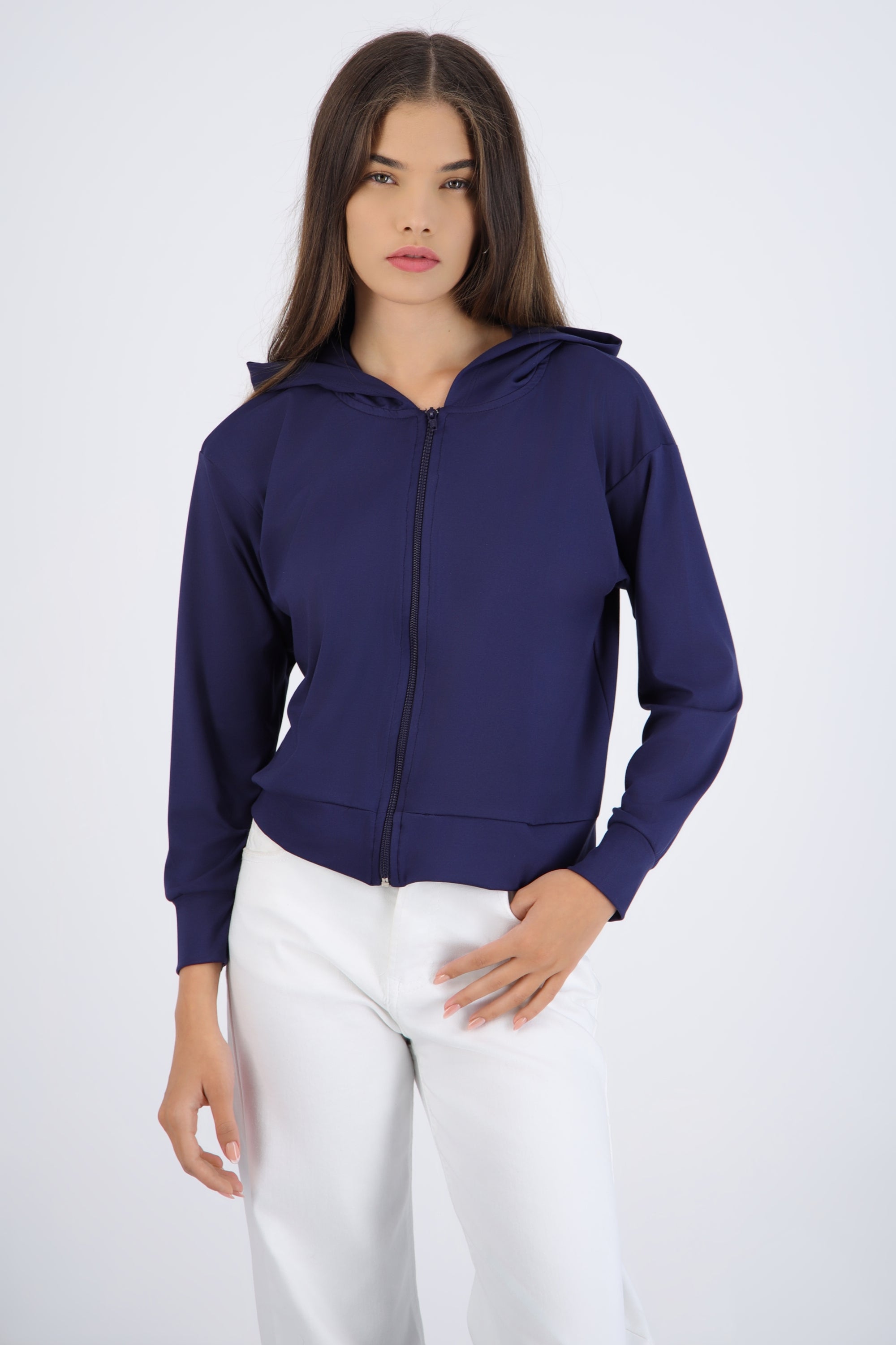 Chamarra ligera con gorro AZUL MARINO