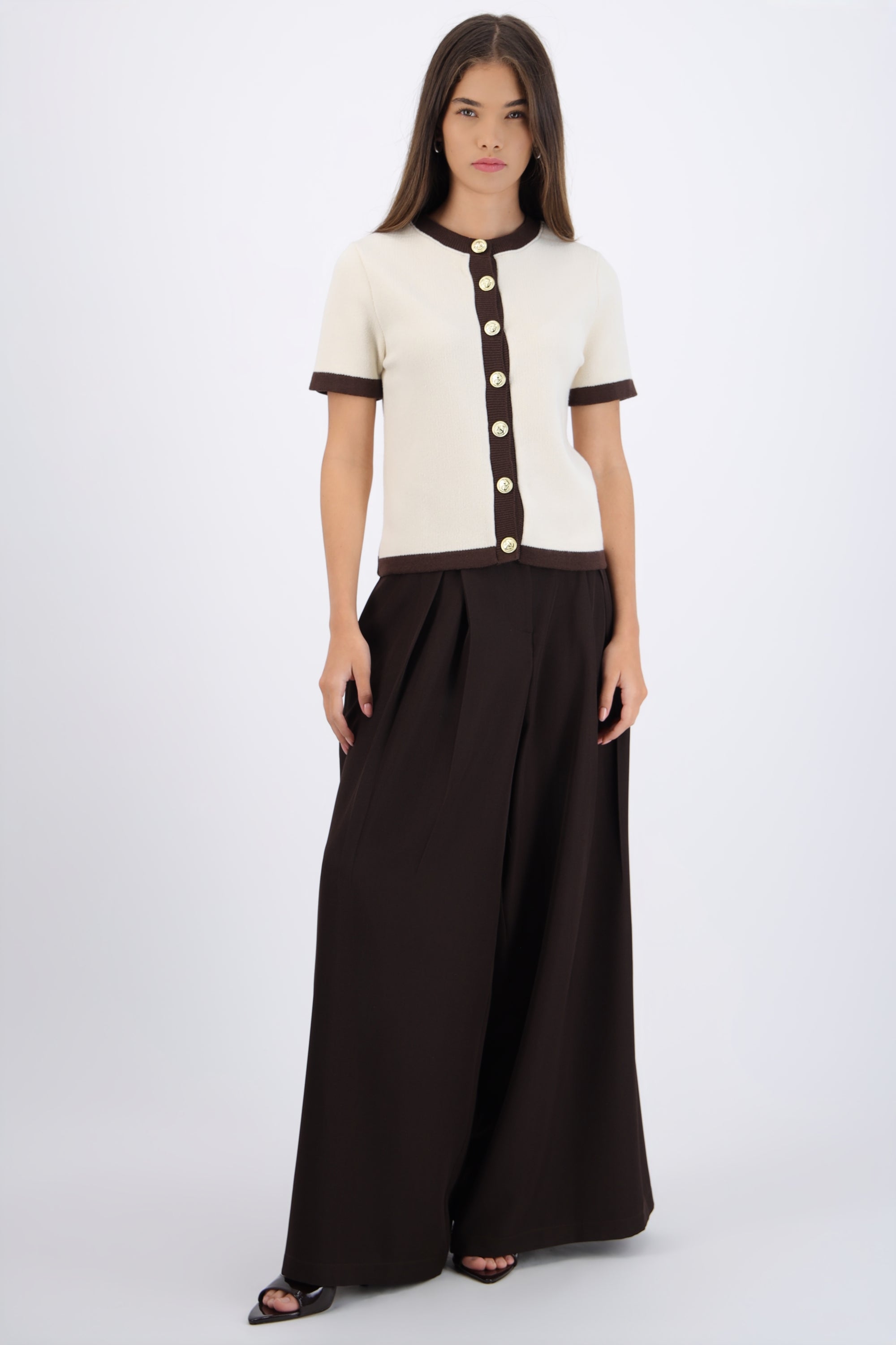 Pantalon fluido pinzas CHOCOLATE