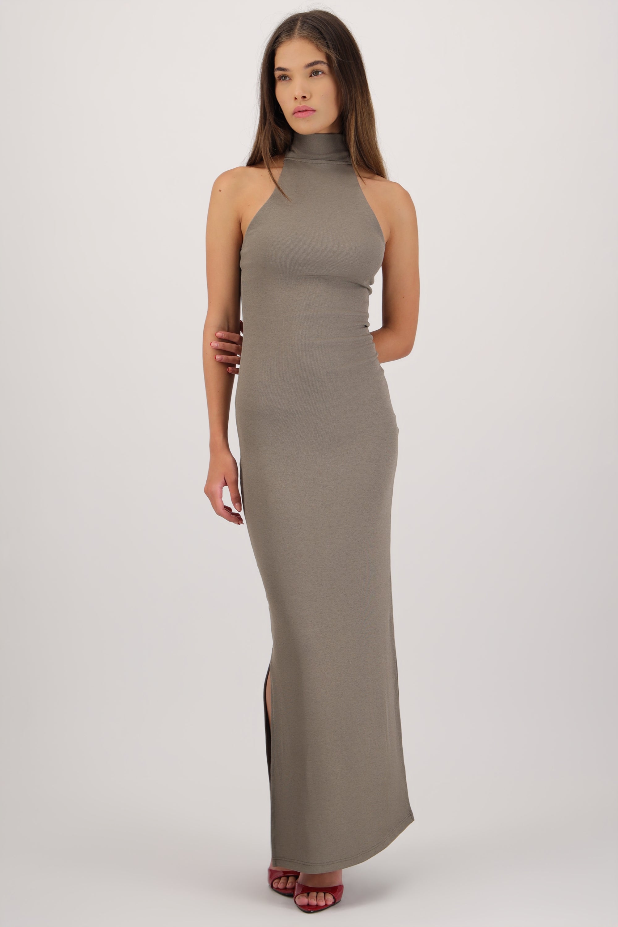 Vestido halter rib OLIVO