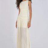 Vestido mesh largo drapeado
