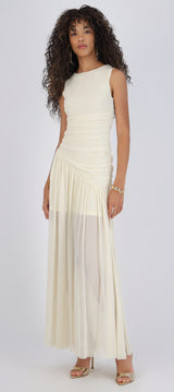 Vestido mesh largo drapeado