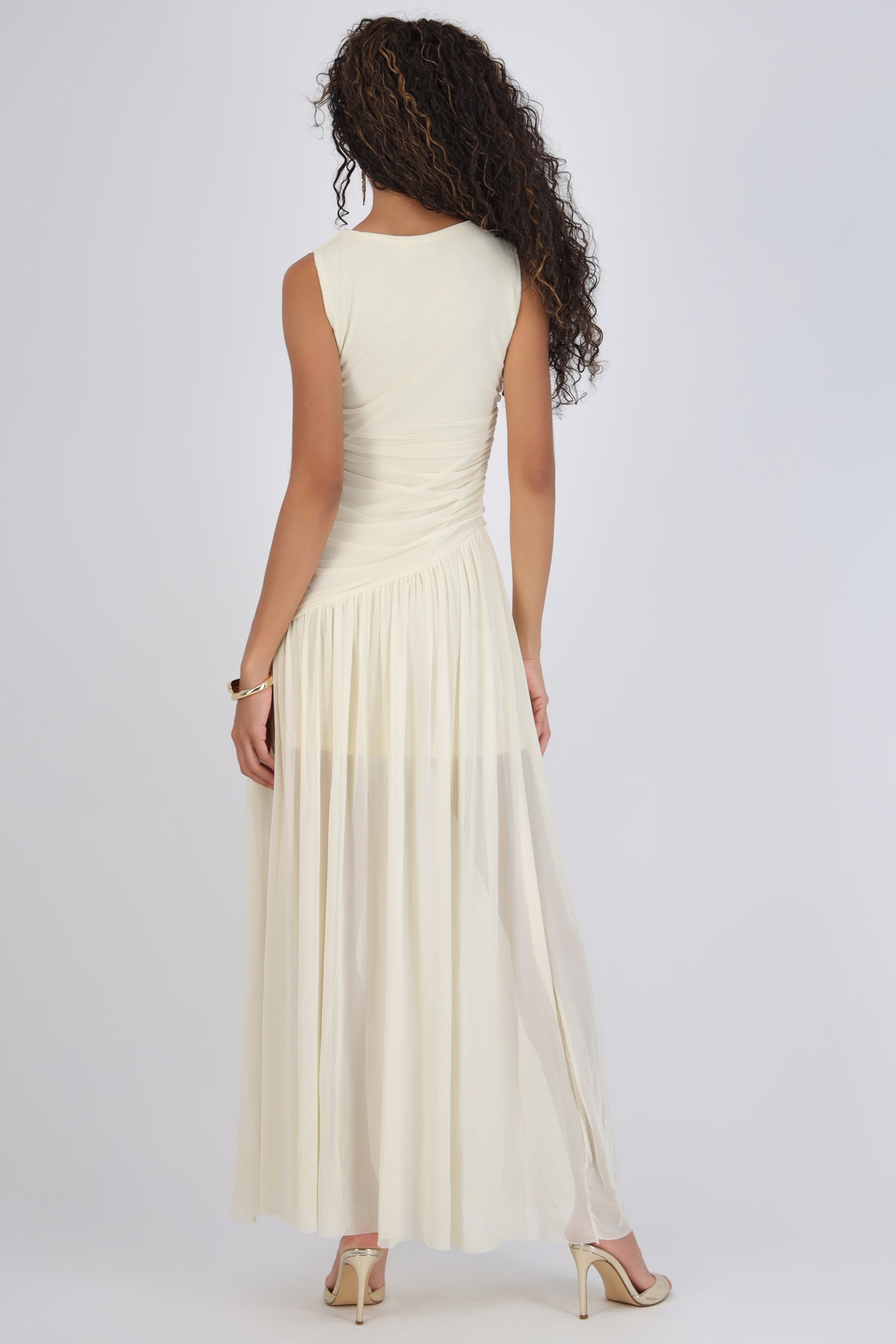 Vestido mesh largo drapeado