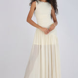 Vestido mesh largo drapeado
