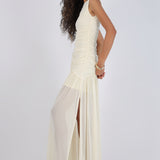 Vestido mesh largo drapeado