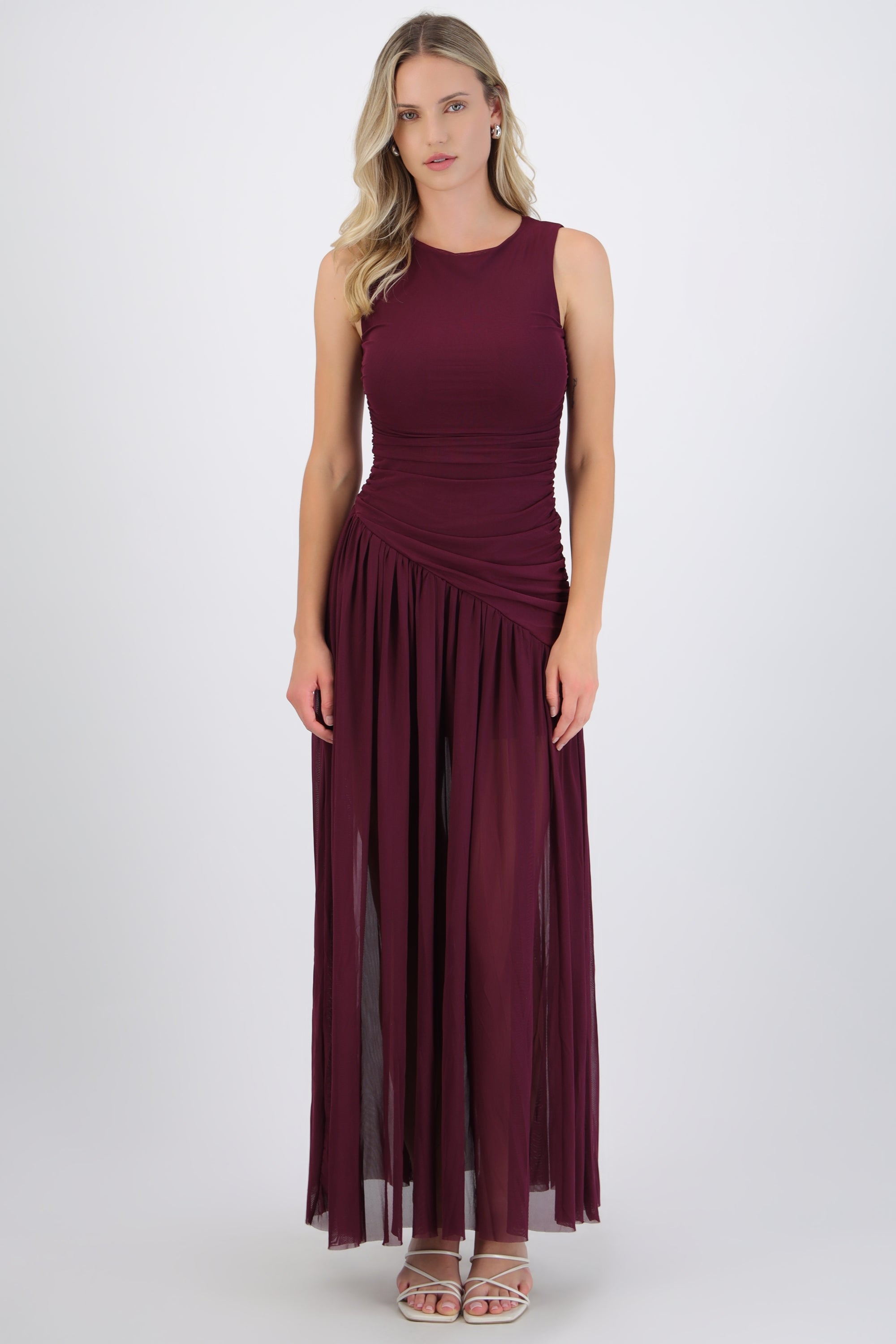 Vestido mesh largo drapeado