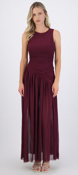 Vestido mesh largo drapeado