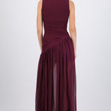 Vestido mesh largo drapeado