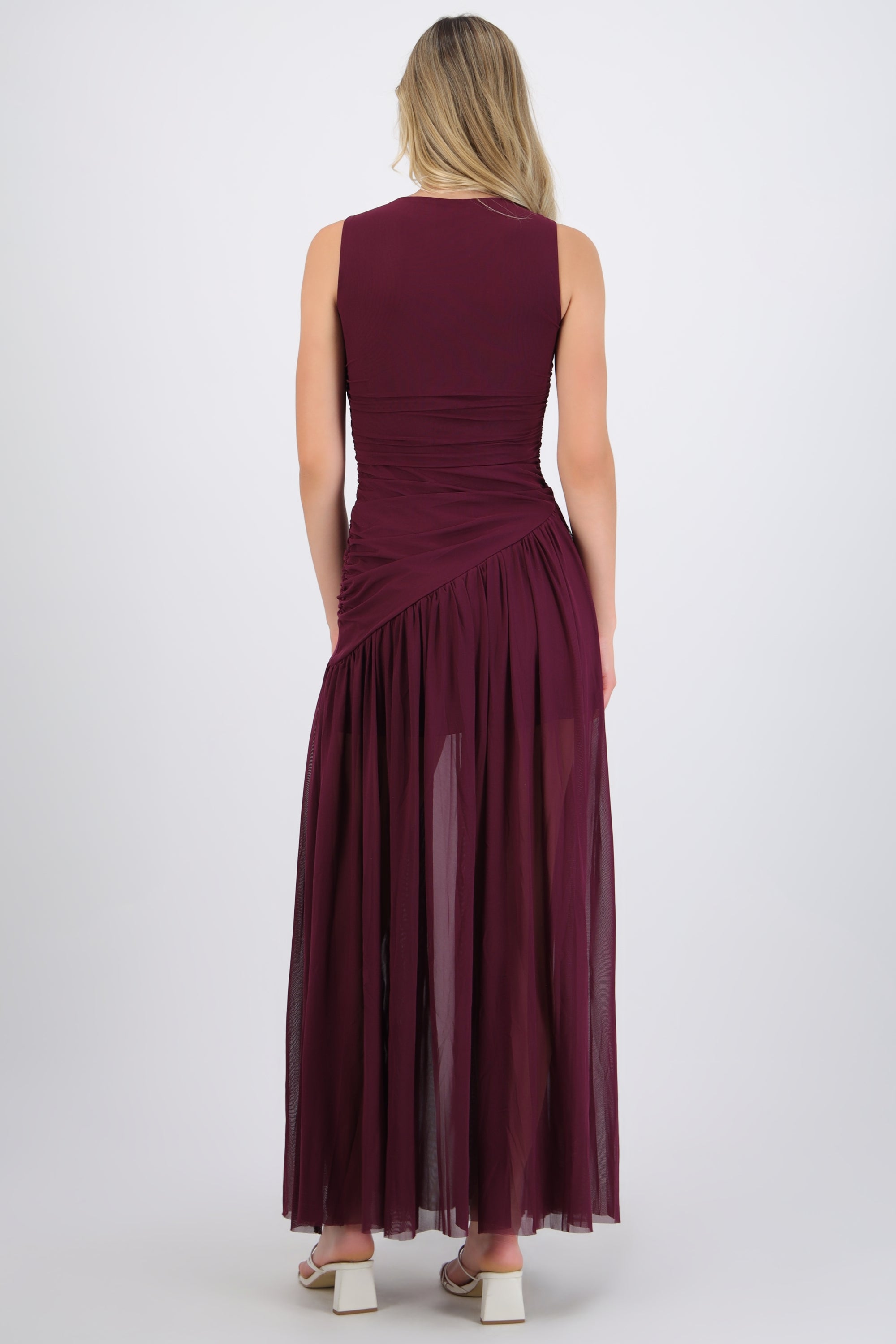 Vestido mesh largo drapeado