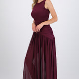 Vestido mesh largo drapeado