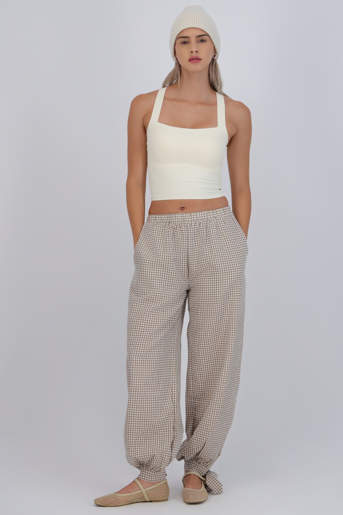 Pantalón globo gingham CAFE COMBO