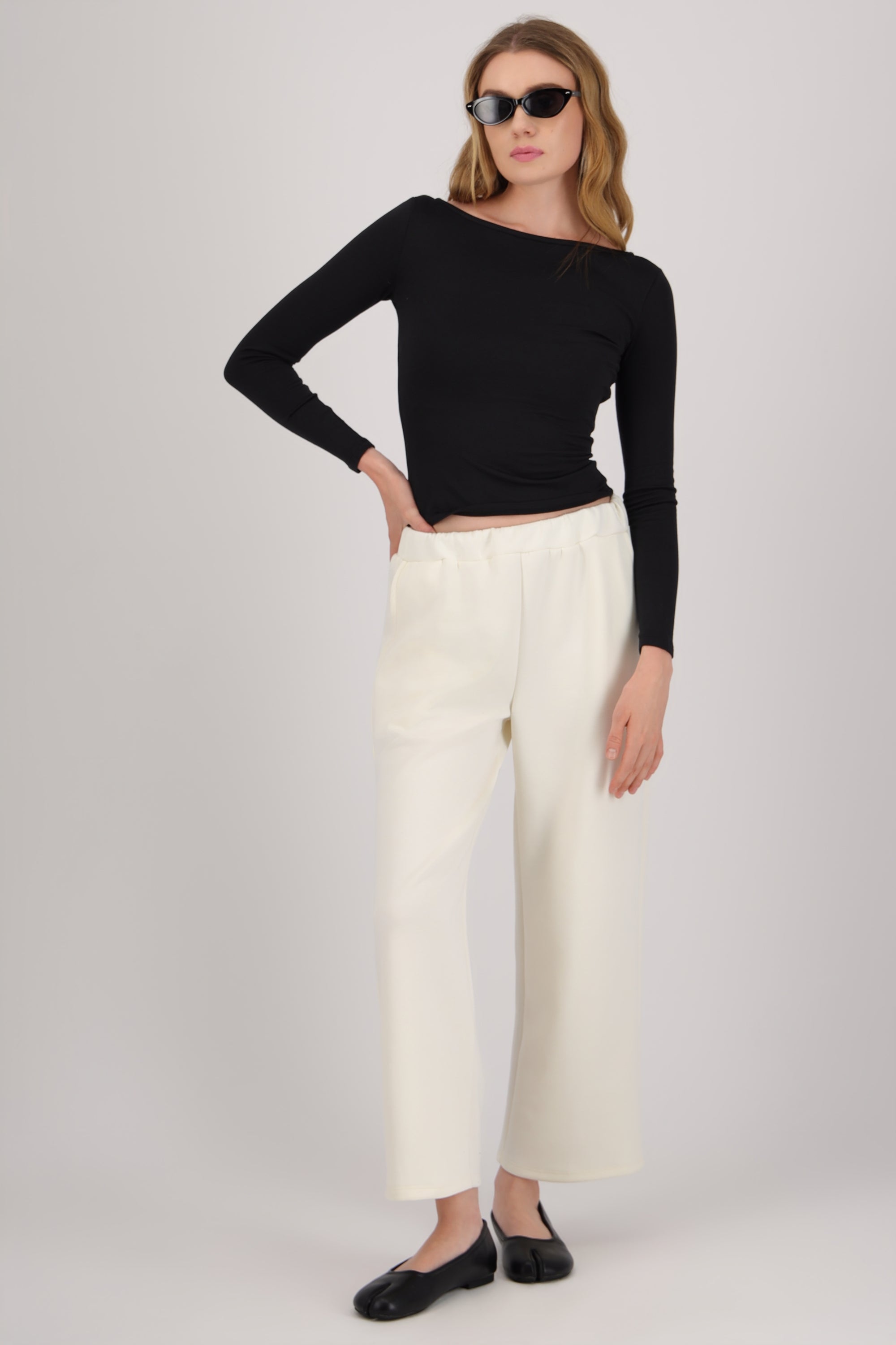 Pantalon recto pretina elastica HUESO