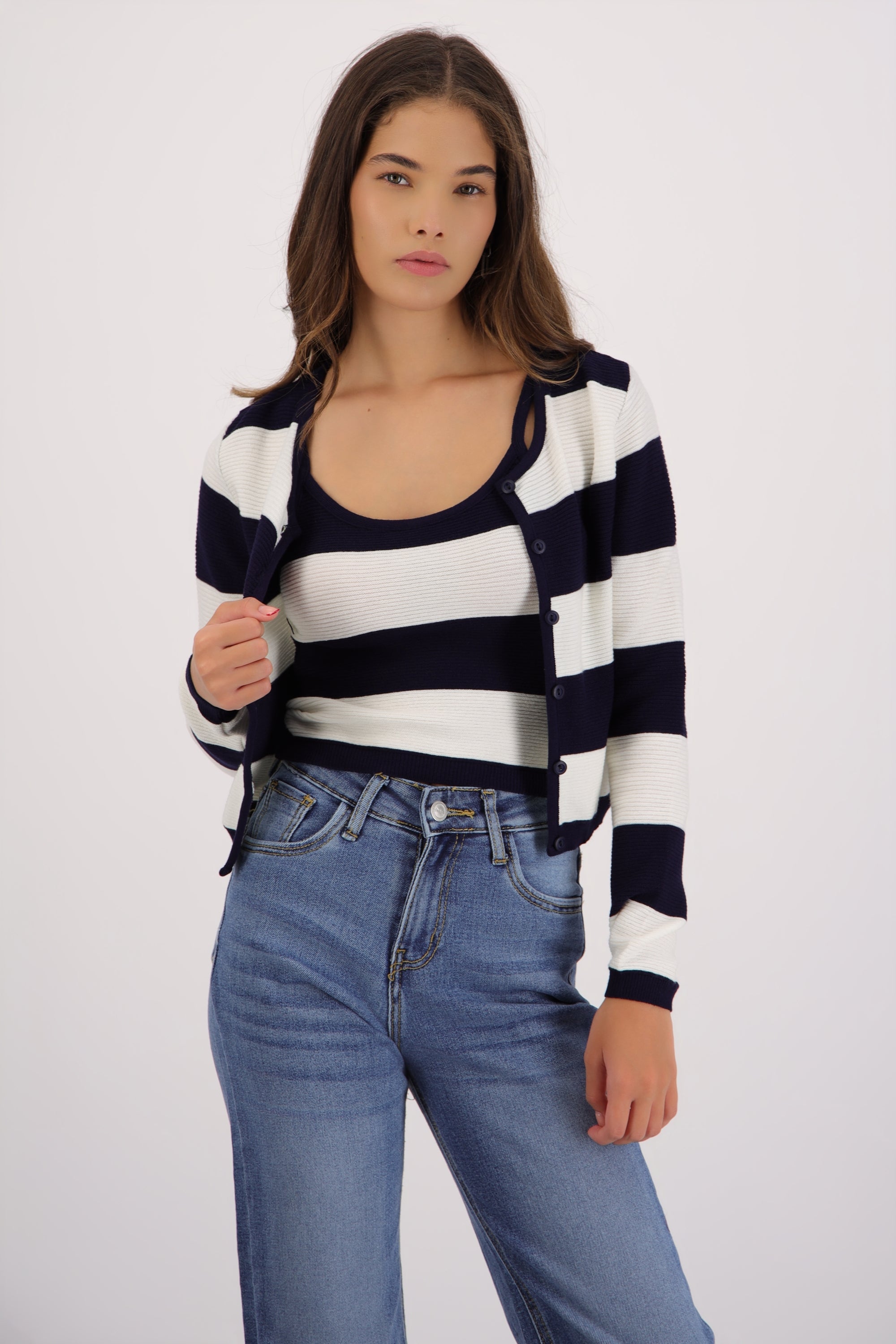 Set cardigan y top líneas MARINO COMBO