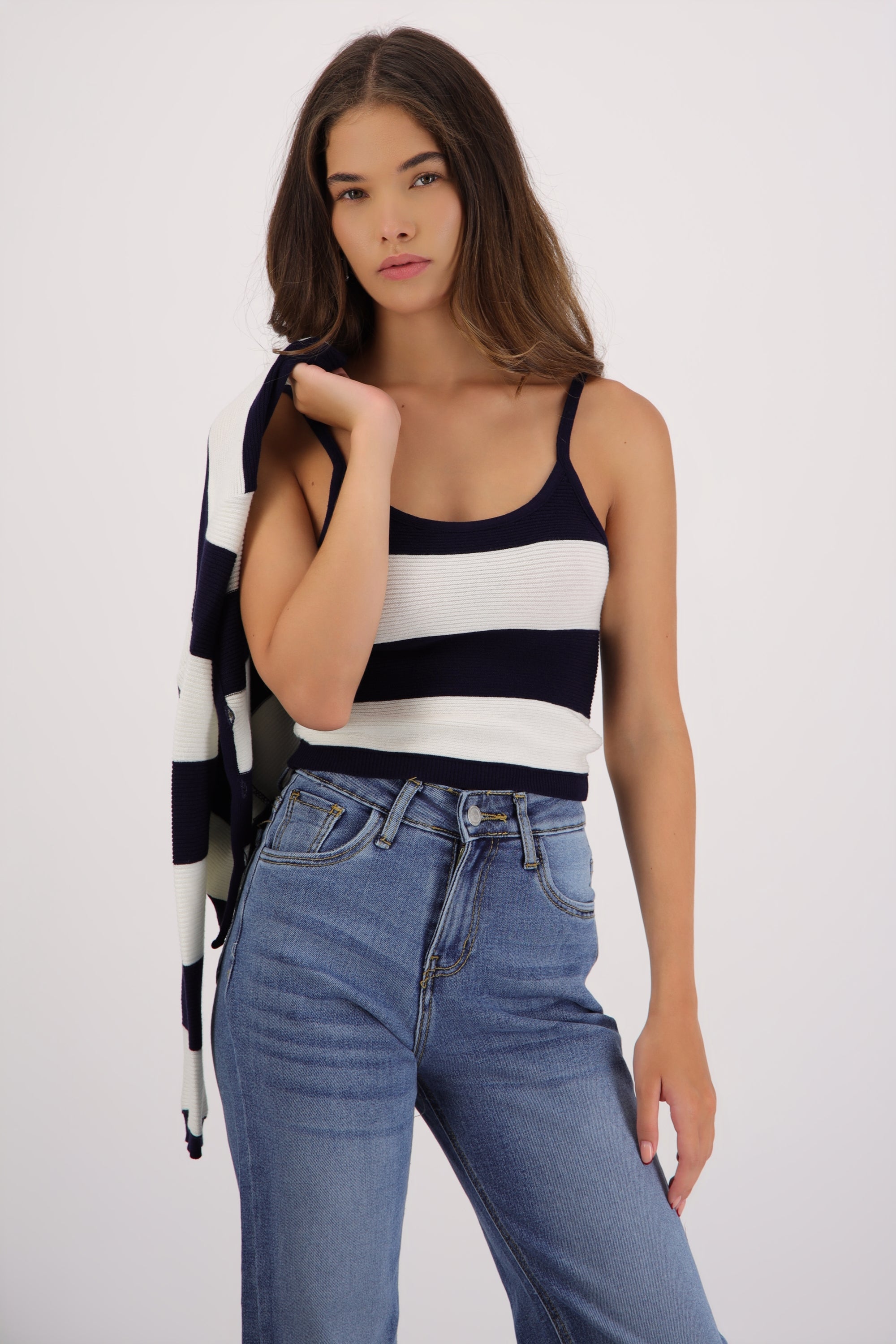 Set cardigan y top líneas MARINO COMBO