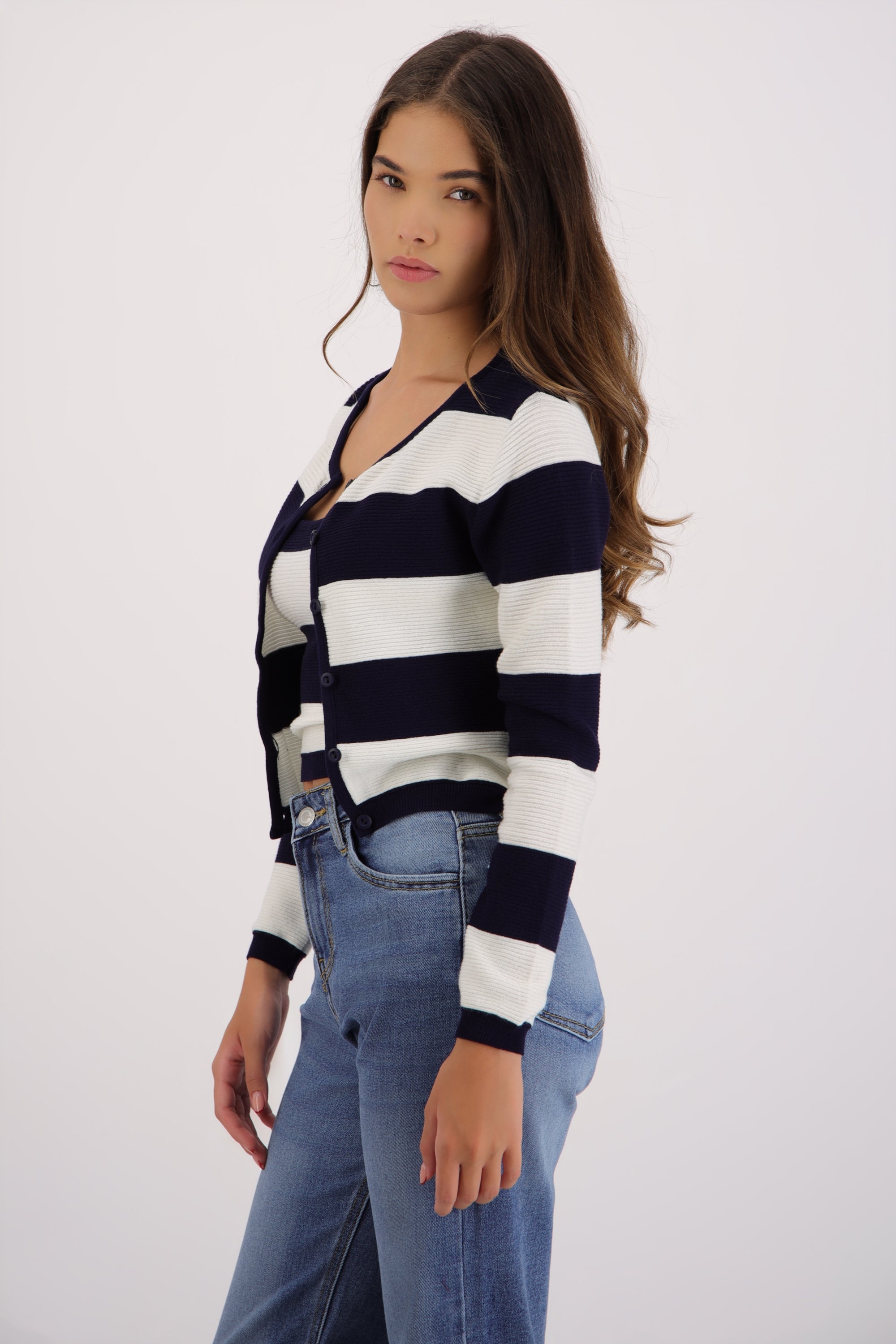 Set cardigan y top líneas MARINO COMBO