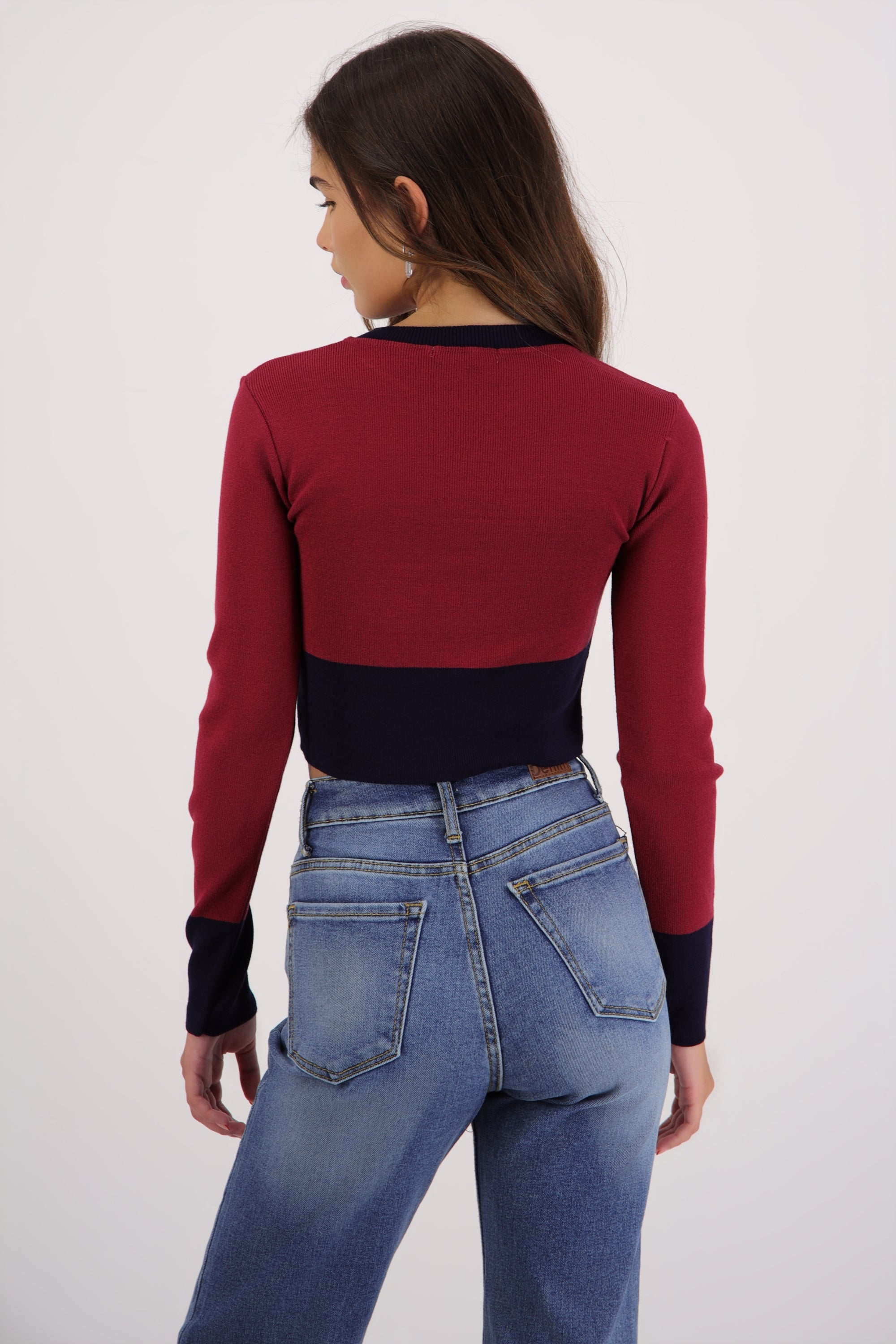 Cardigan bicolor detalle cintura VINO COMBO