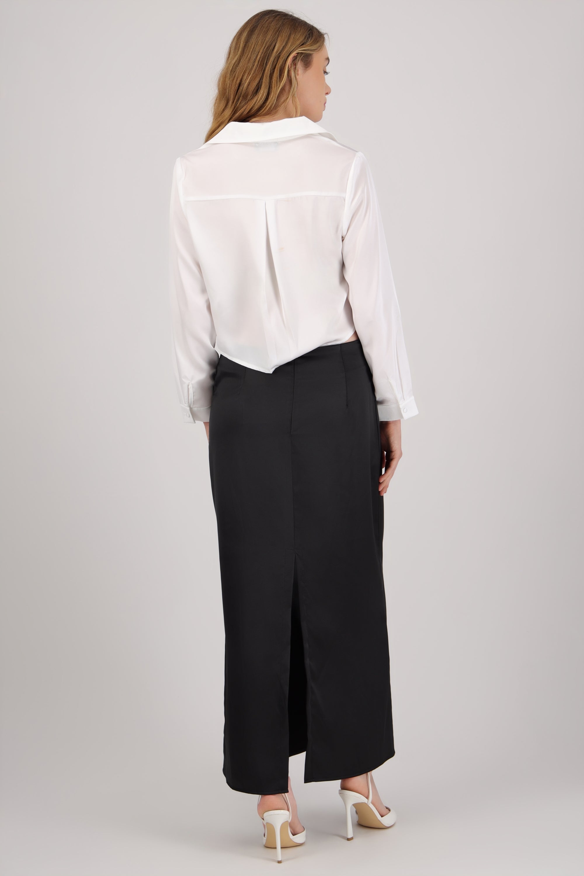 Maxi falda satin abertura NEGRO