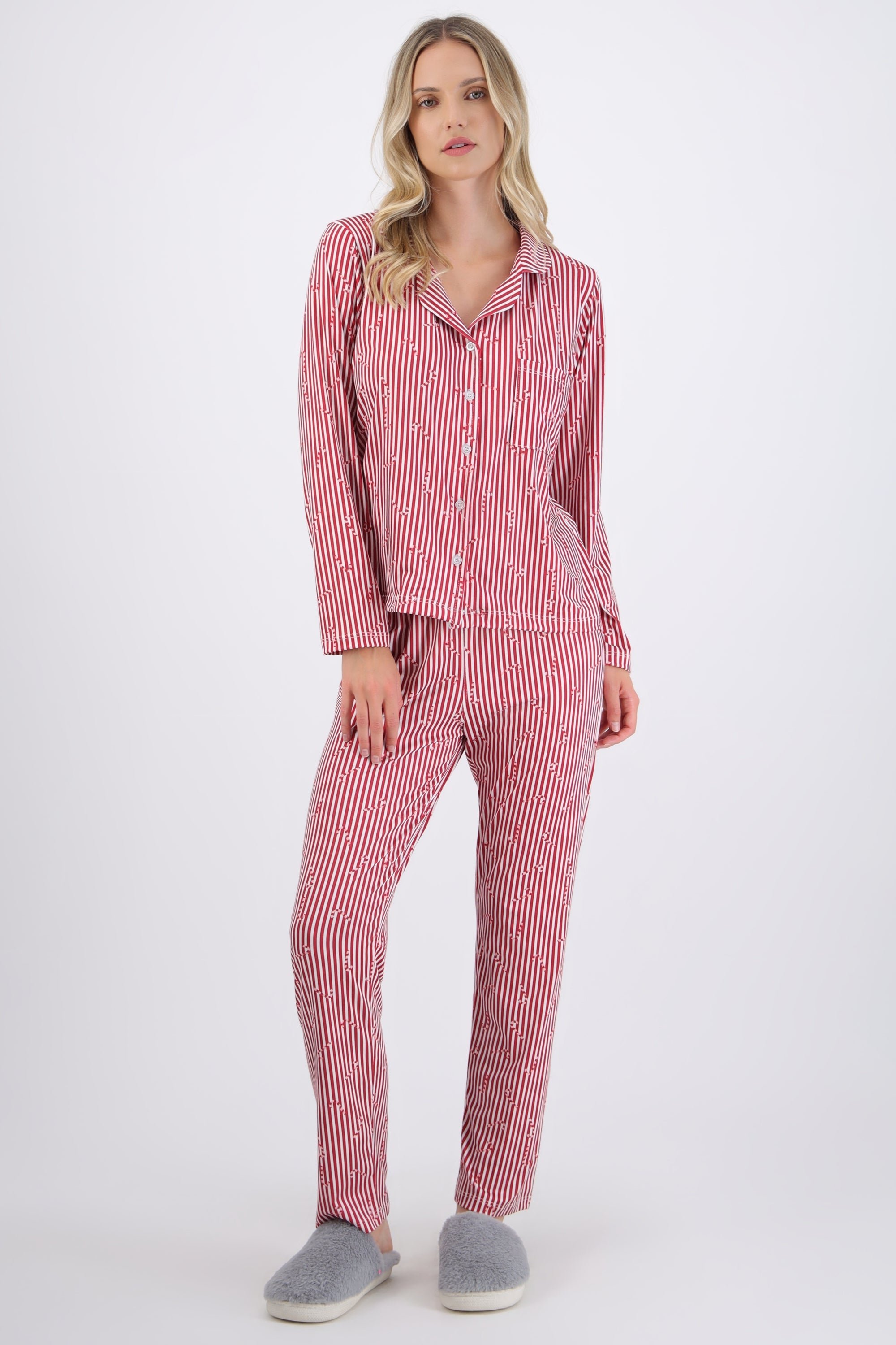 Pijama rayas estampado navideño