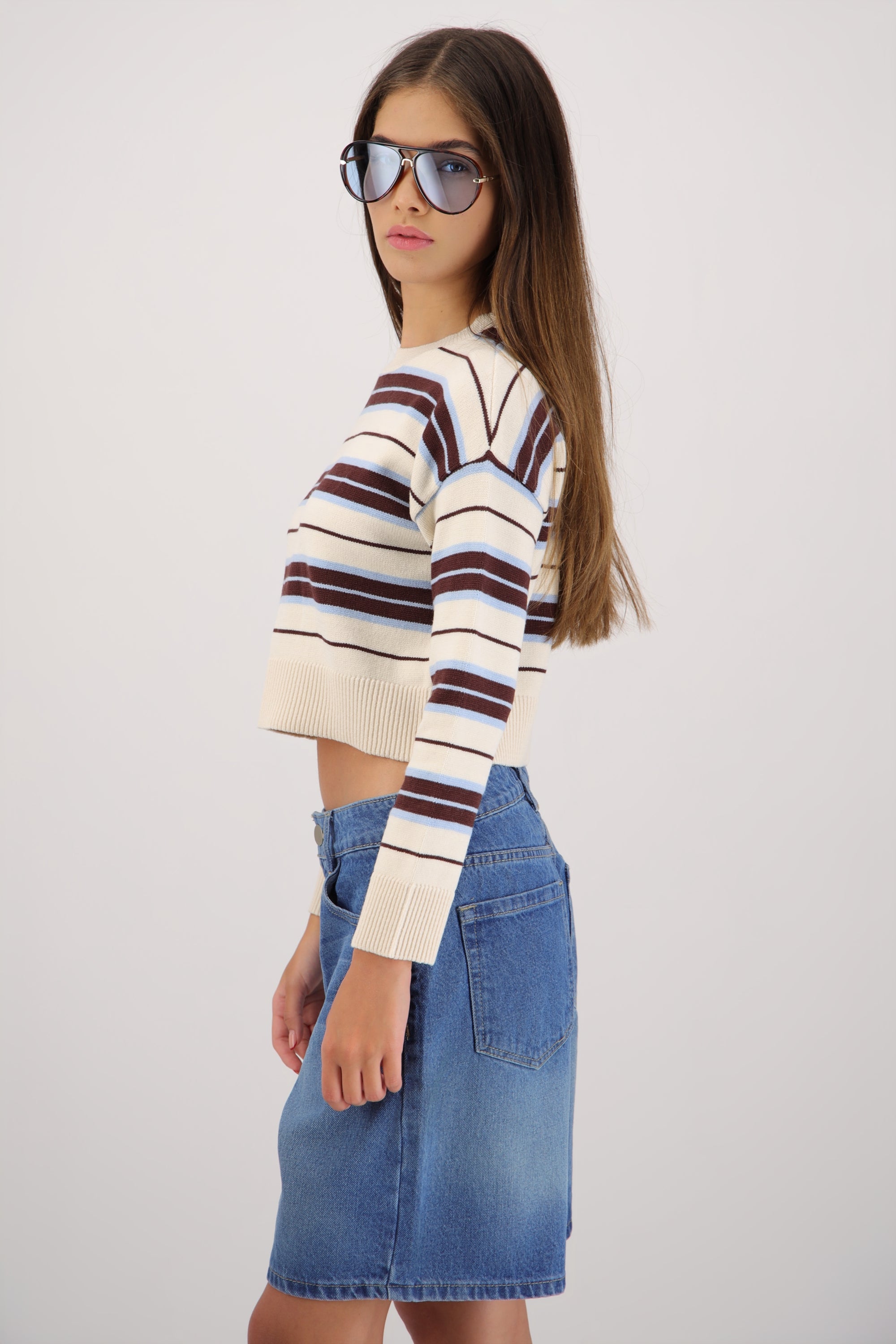 Suéter cuello redondo detalle rayas AZUL COMBO