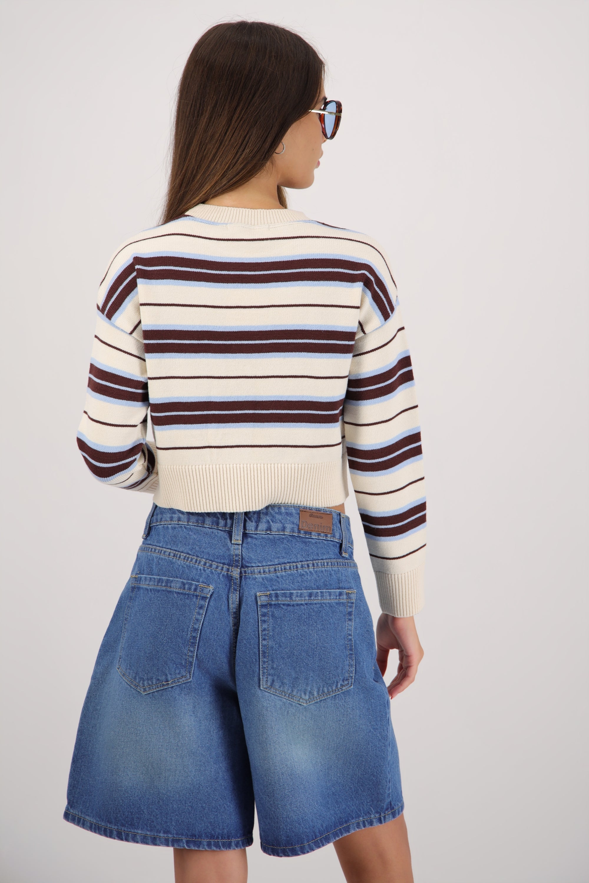 Suéter cuello redondo detalle rayas AZUL COMBO