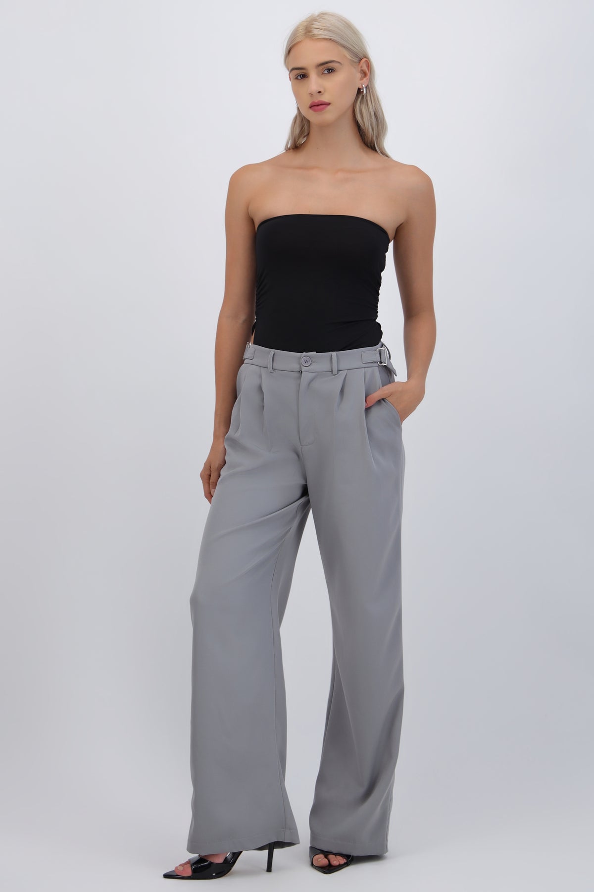 Pantalón sastreado detalle ajustadores GRIS OBSCURO