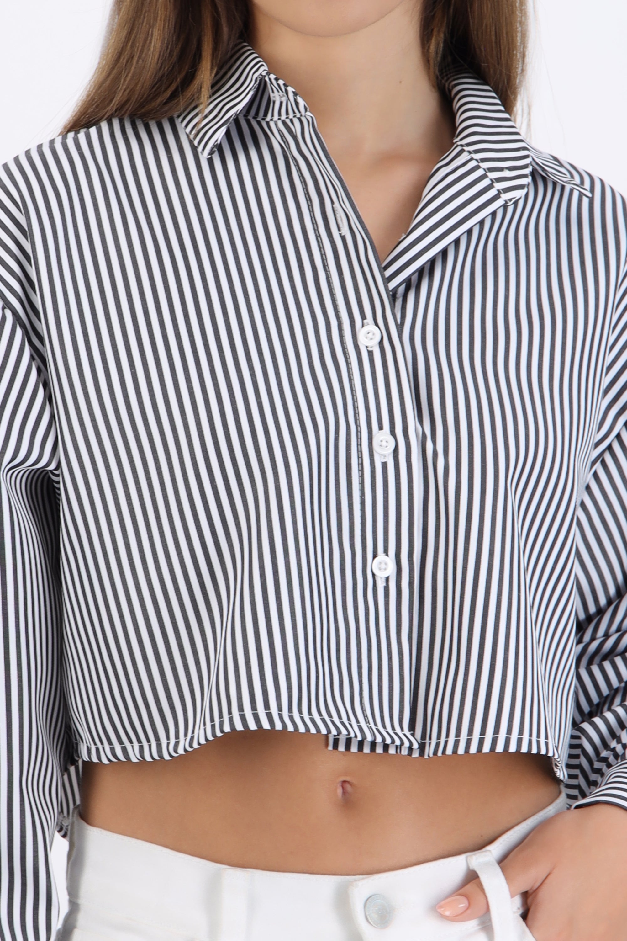 Camisa crop detalle espalda moño NEGRO COMBO