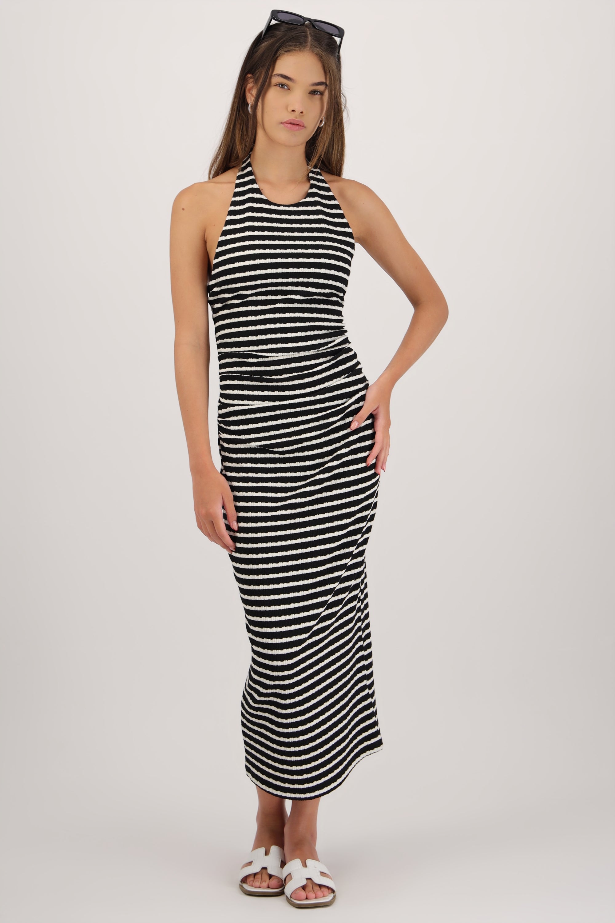 Vestido maxi halter rayas BLANCO COMBO