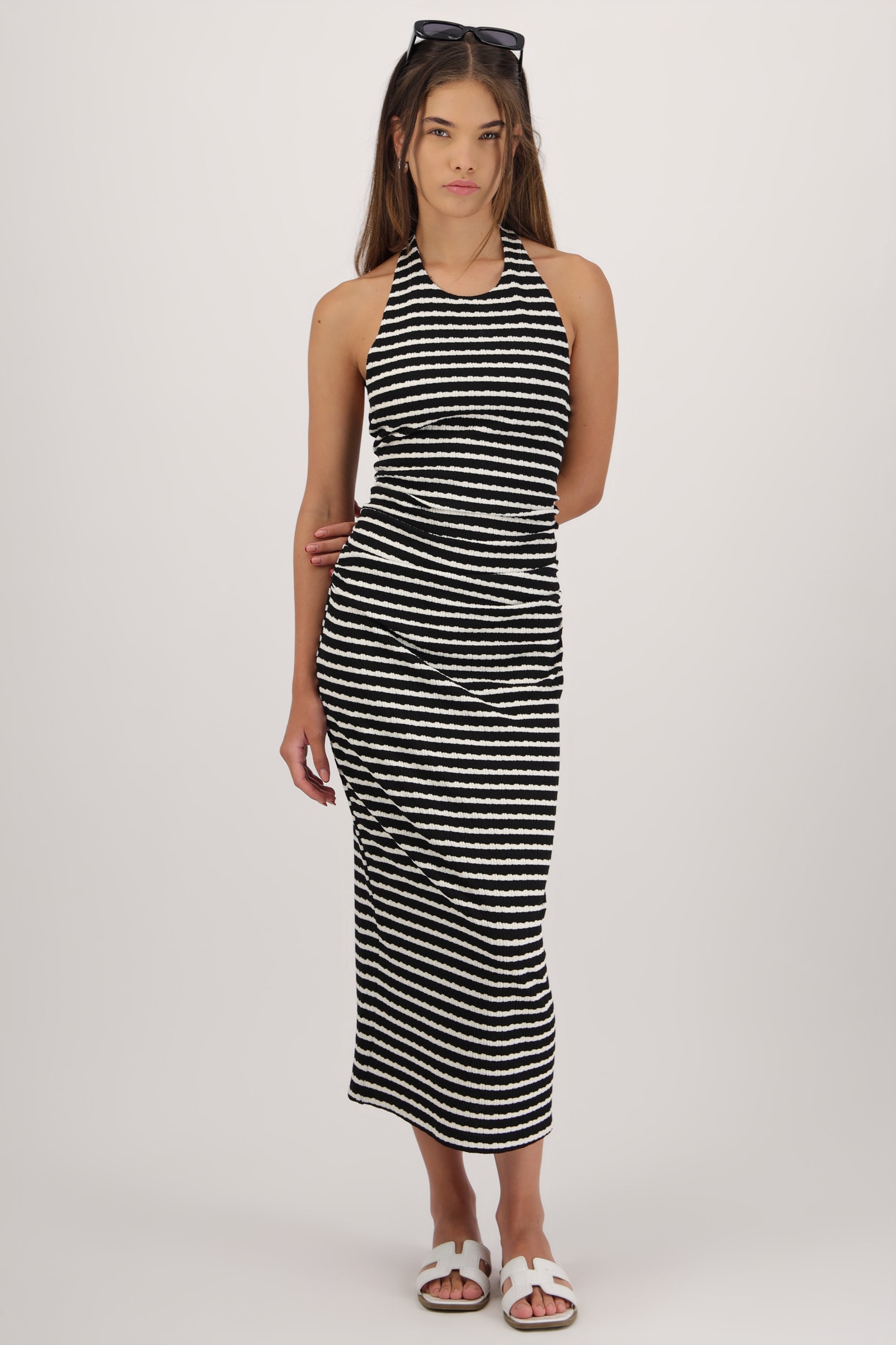 Vestido maxi halter rayas BLANCO COMBO