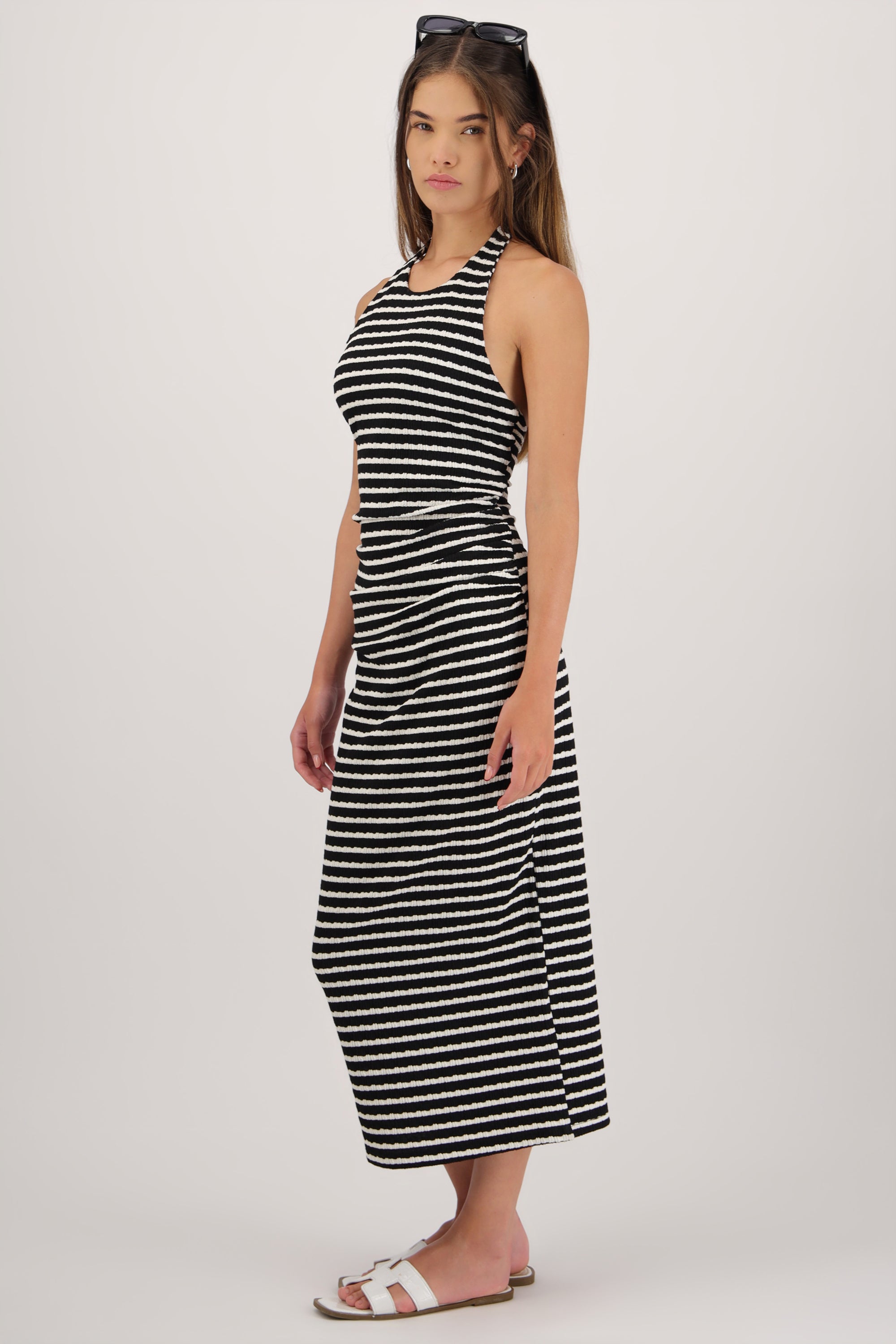 Vestido maxi halter rayas BLANCO COMBO