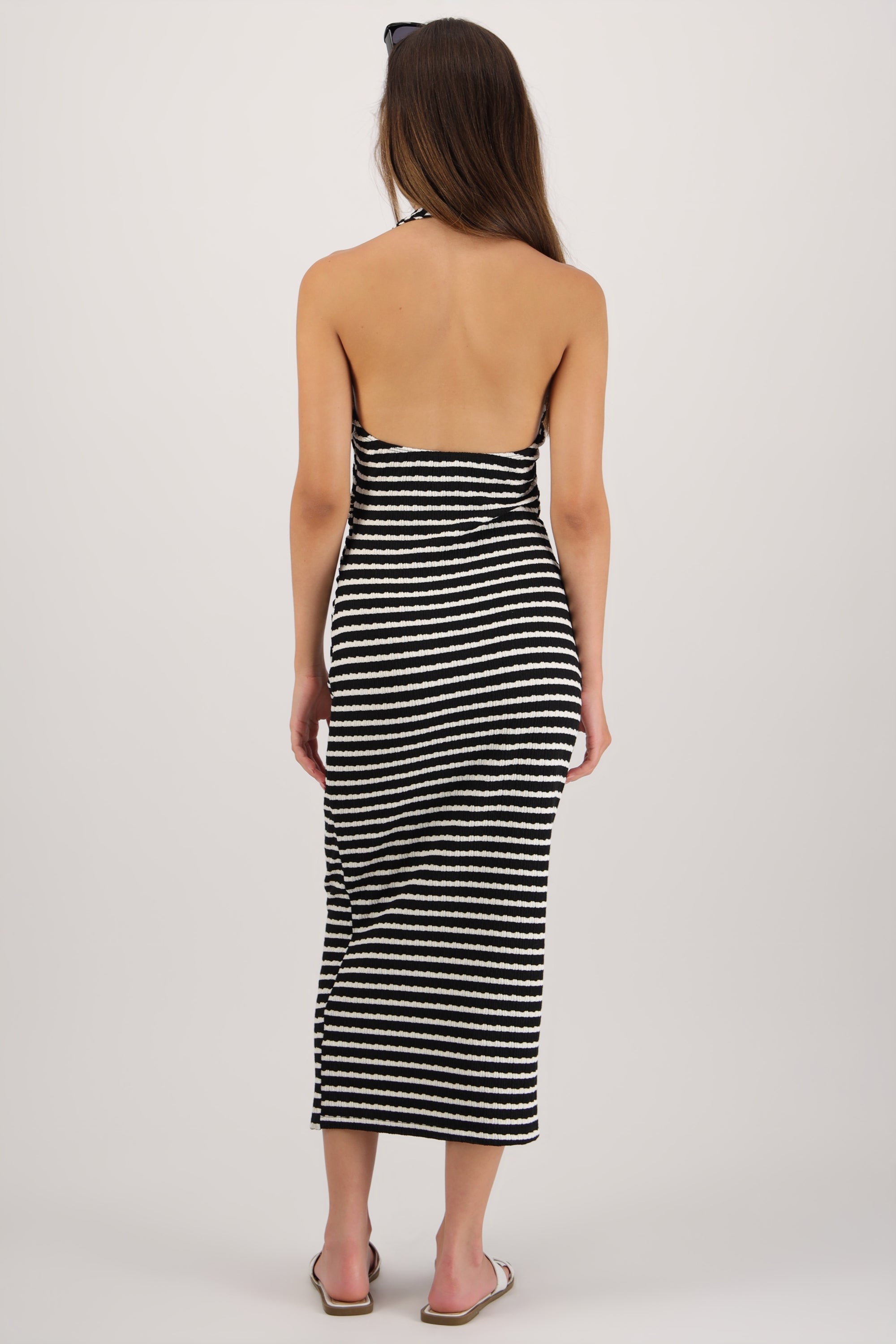 Vestido maxi halter rayas BLANCO COMBO