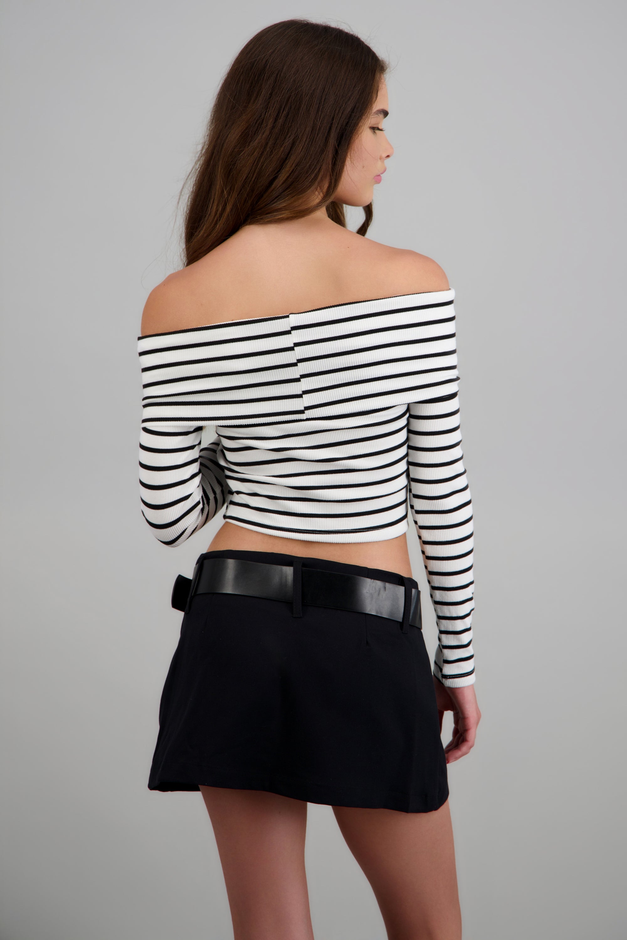 Top off shoulder manga larga rayas BLANCO COMBO