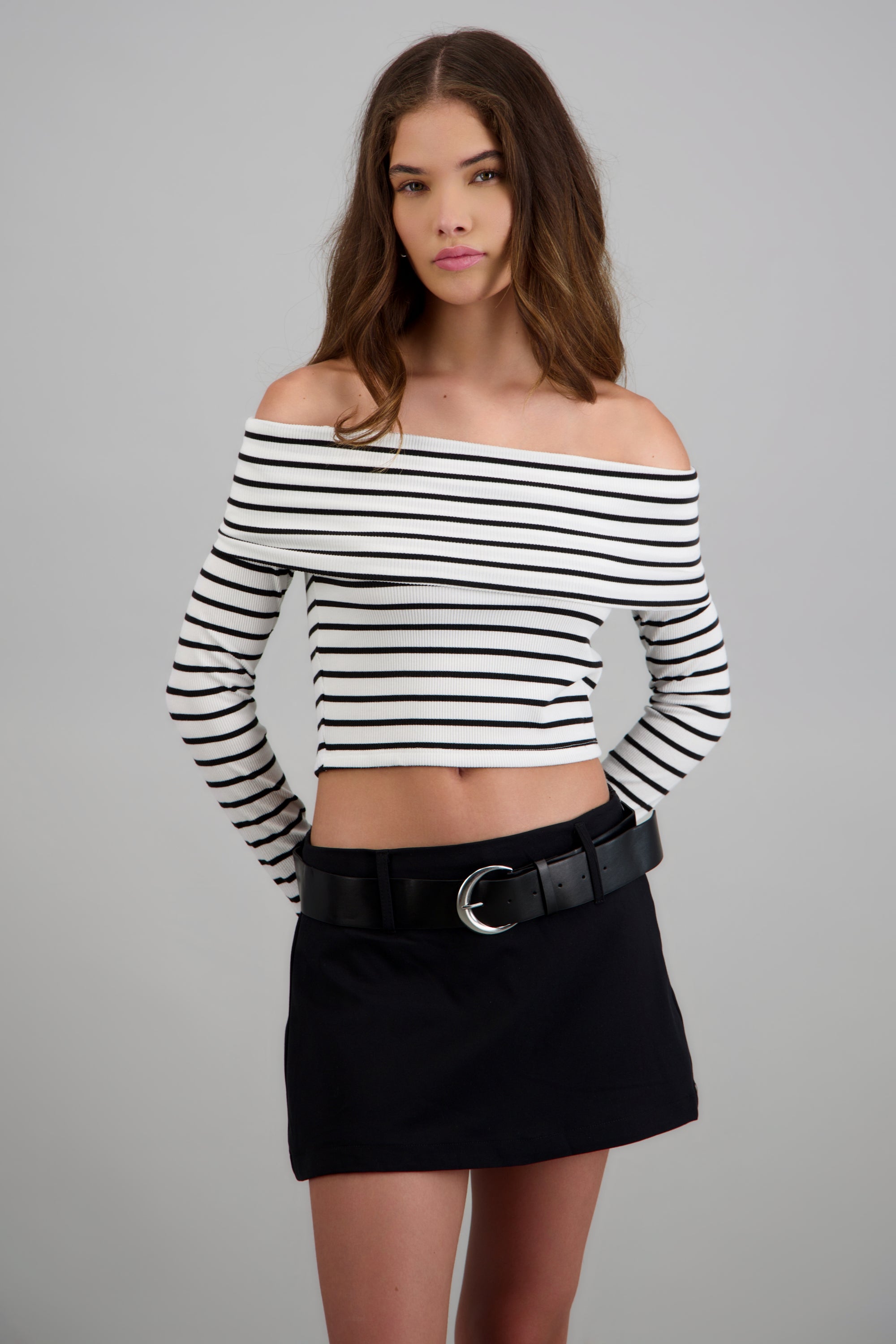 Top off shoulder manga larga rayas BLANCO COMBO