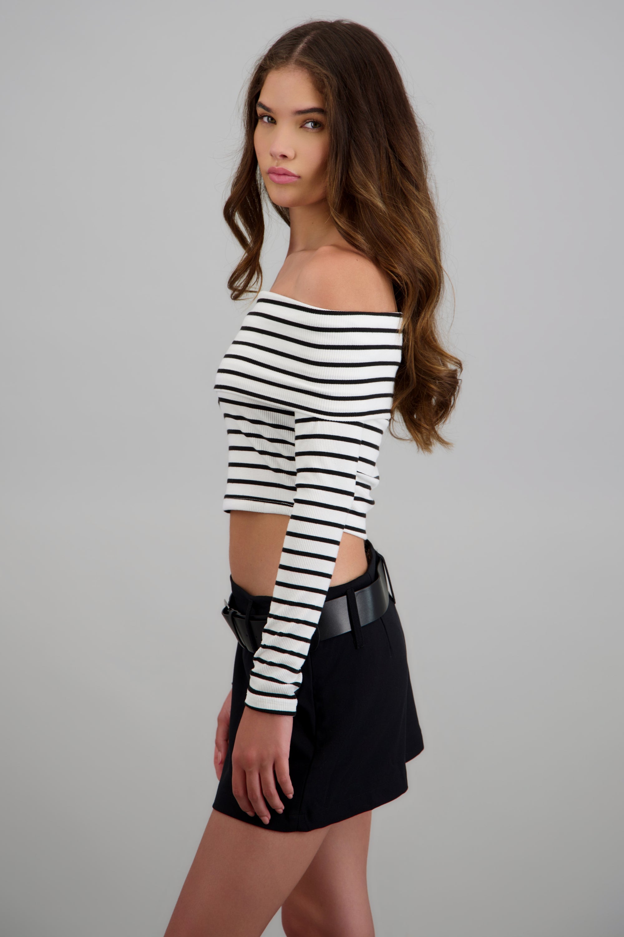 Top off shoulder manga larga rayas BLANCO COMBO