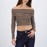 Top off shoulder manga larga rayas