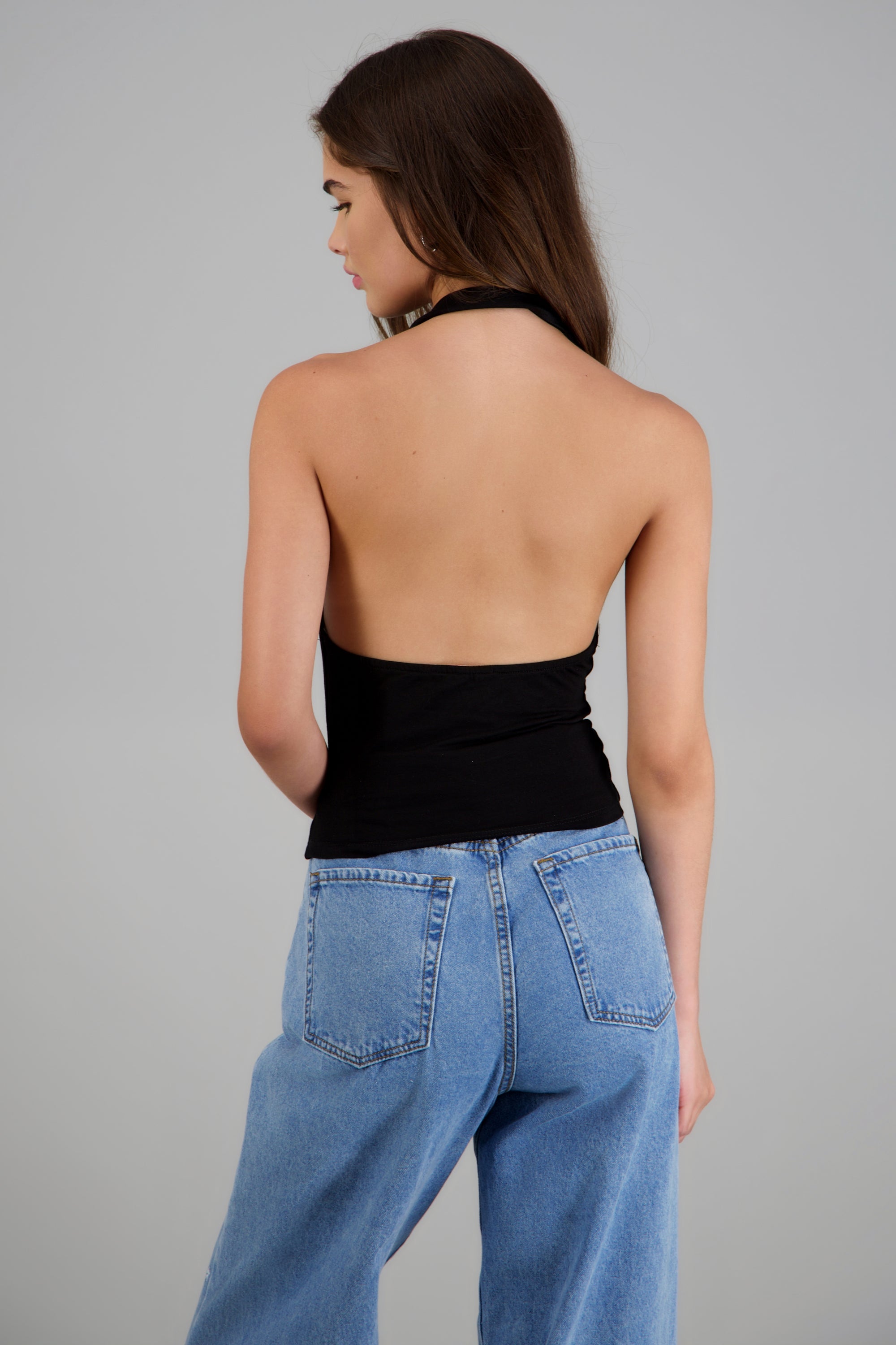 Top halter cascada tacto suave NEGRO