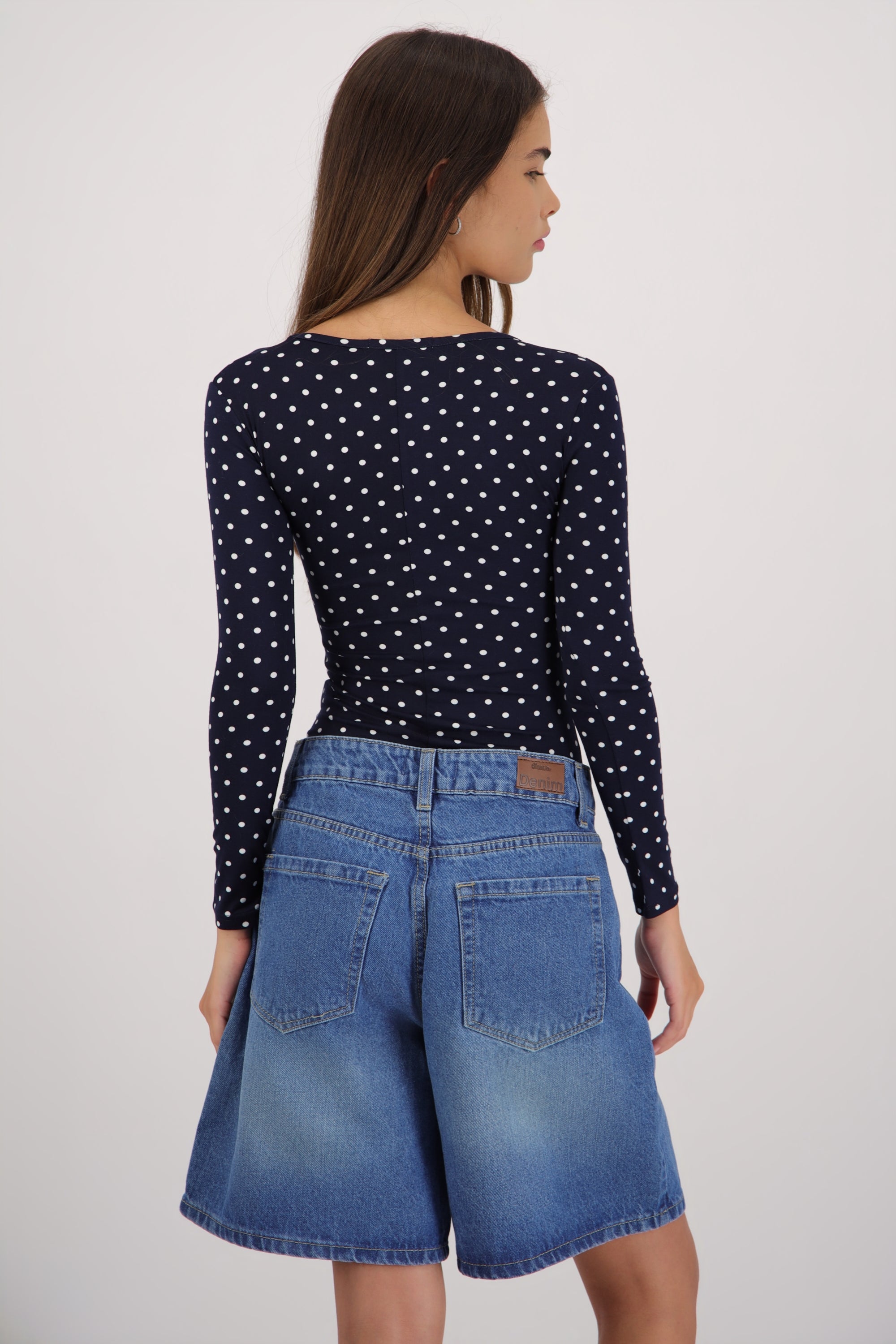 Body manga larga escote cuadrado polka dots MARINO COMBO