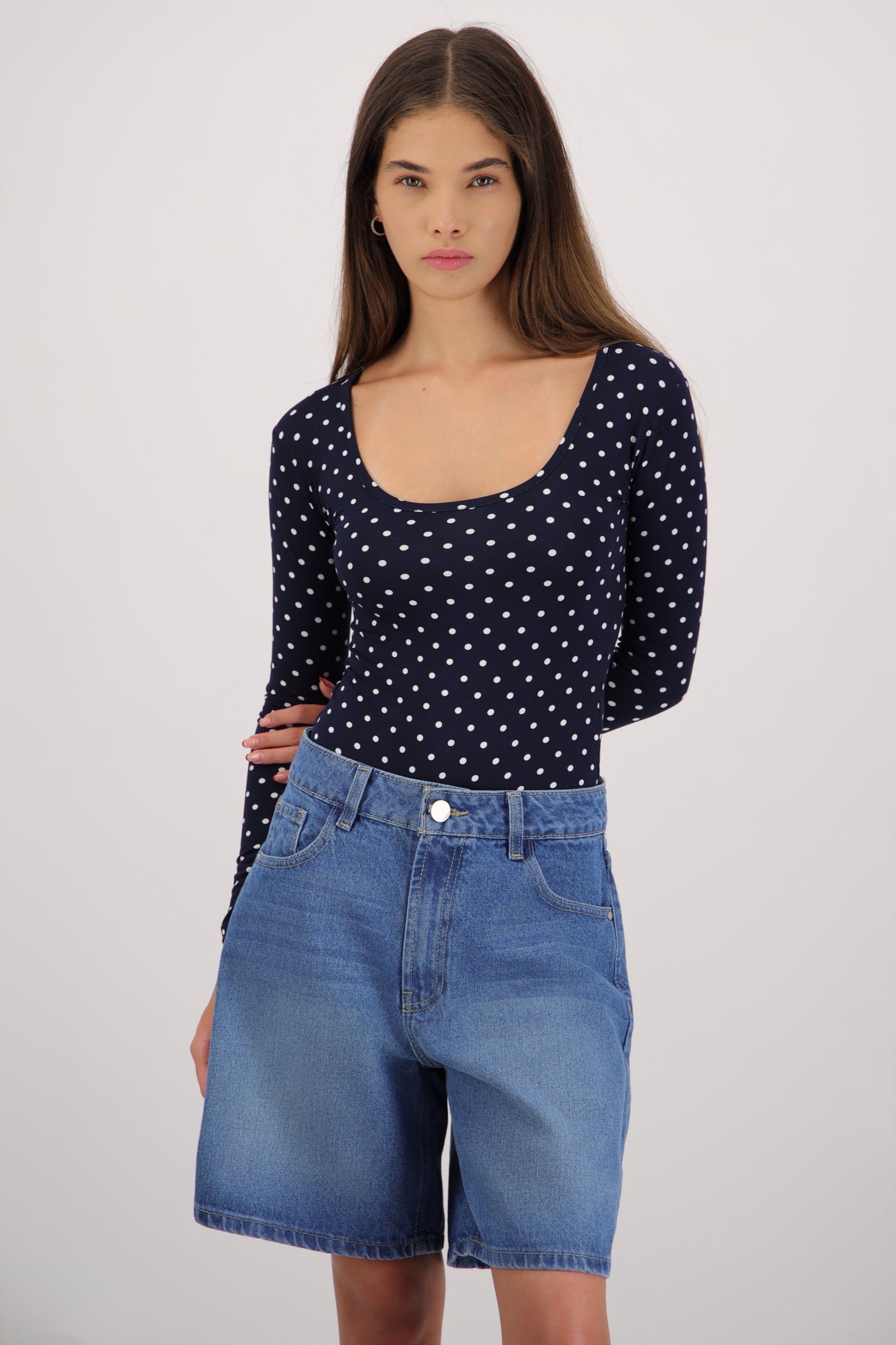 Body manga larga escote cuadrado polka dots MARINO COMBO