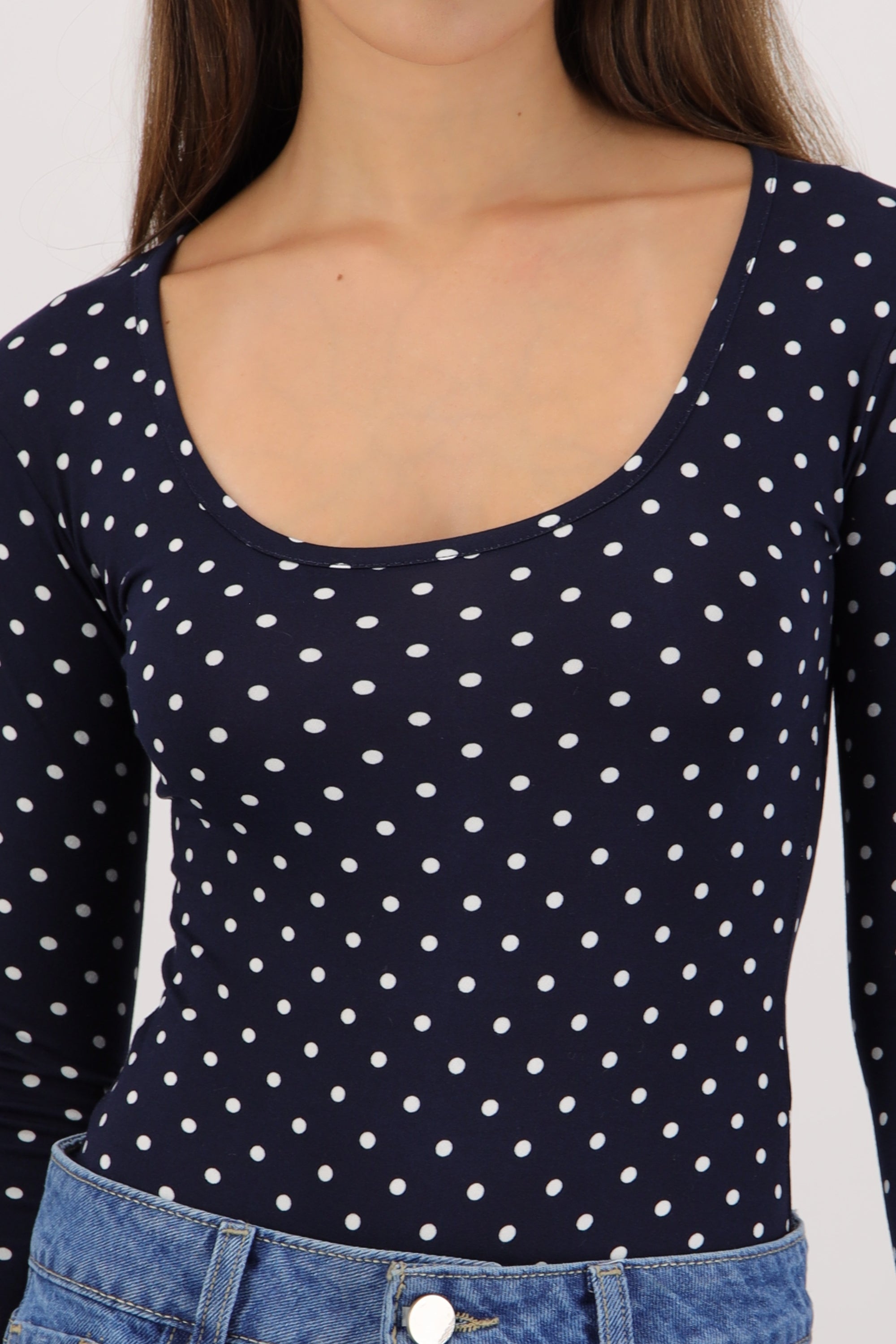 Body manga larga escote cuadrado polka dots MARINO COMBO