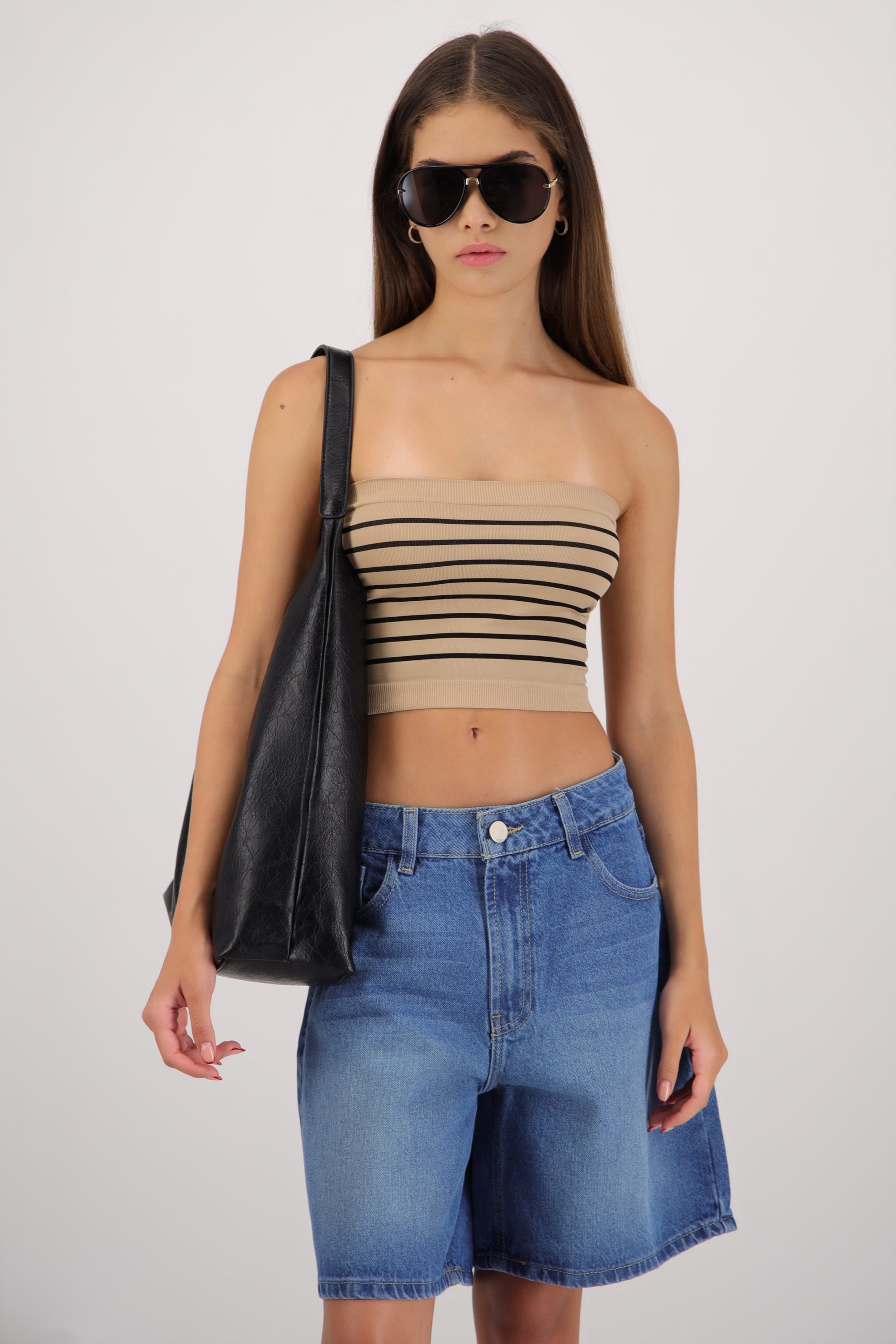 Top crop strapless seamless rayas NEGRO COMBO
