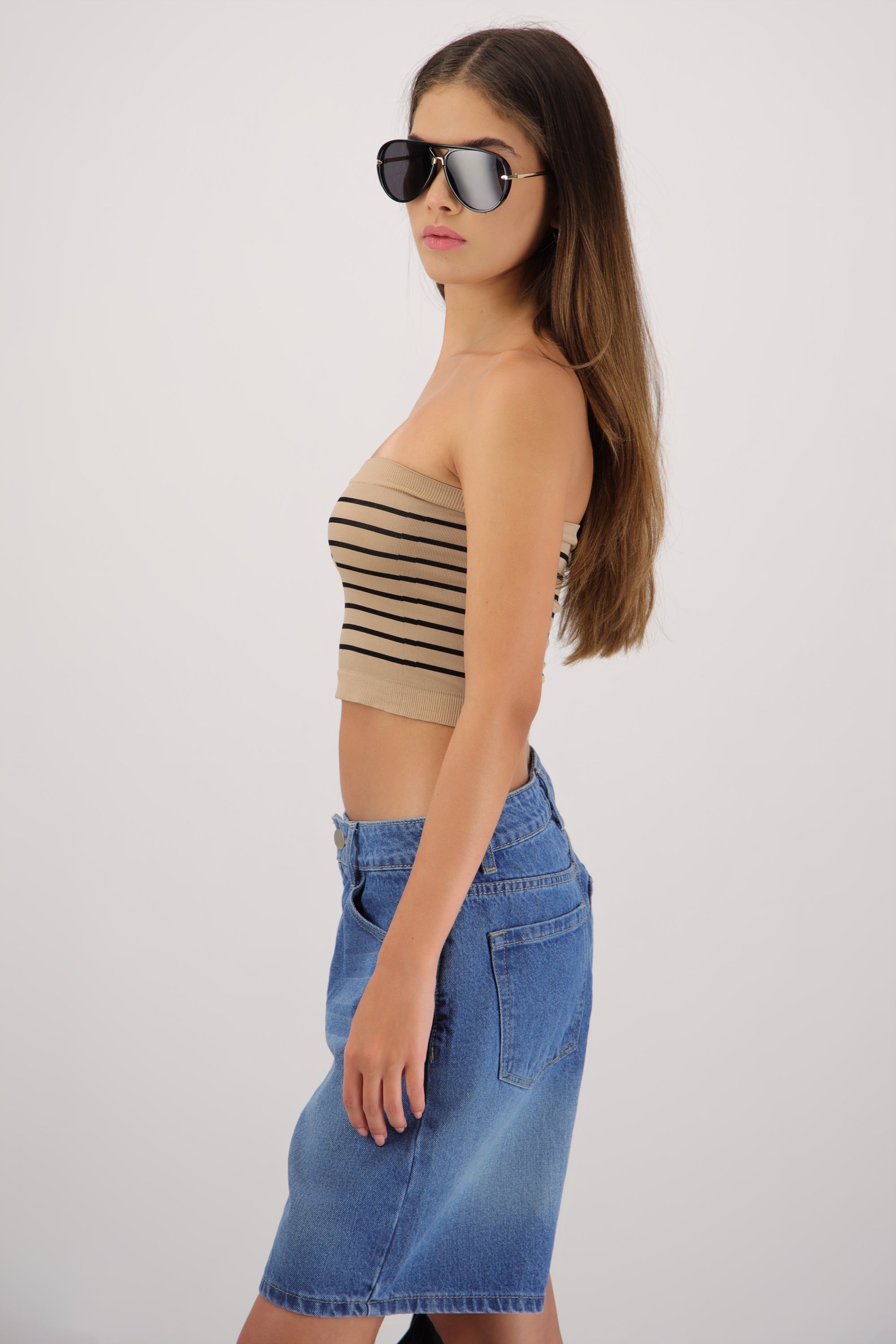 Top crop strapless seamless rayas NEGRO COMBO
